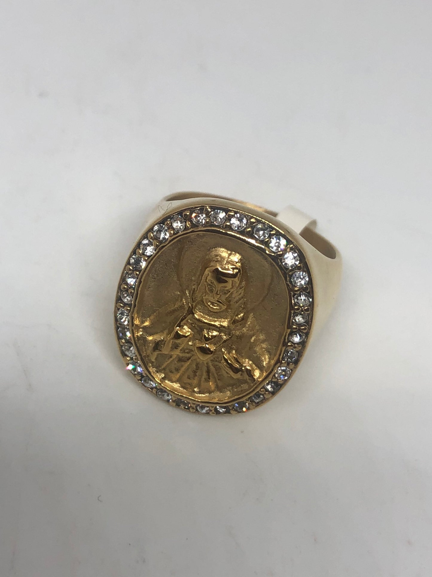 Vintage Mens Golden Jesus Ring