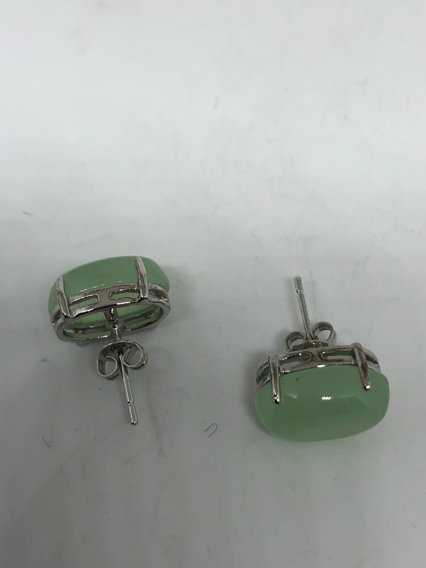 Vintage Green Jade Earrings Stud Button