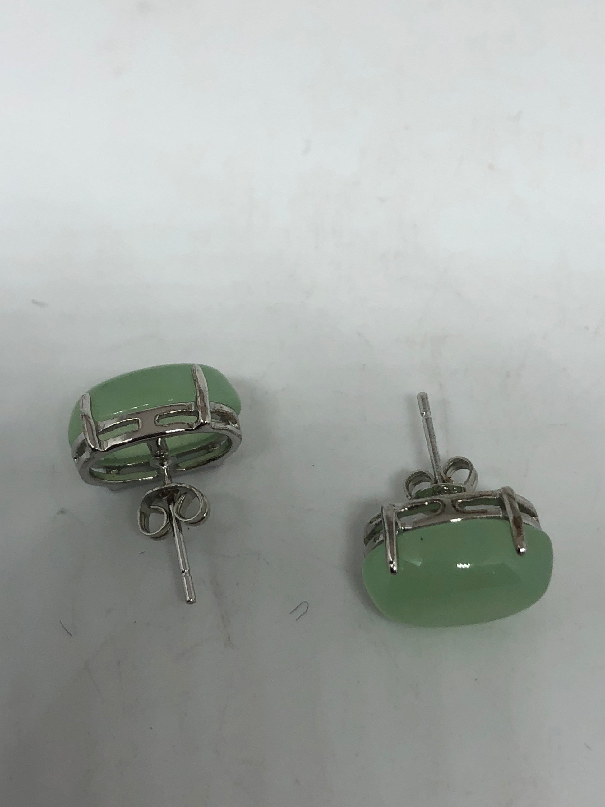 Vintage Green Jade Earrings Stud Button