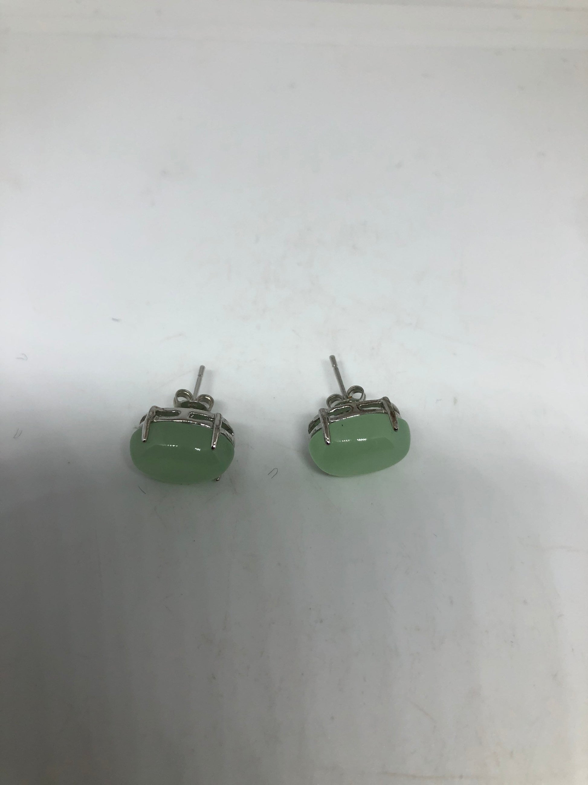 Vintage Green Jade Earrings Stud Button