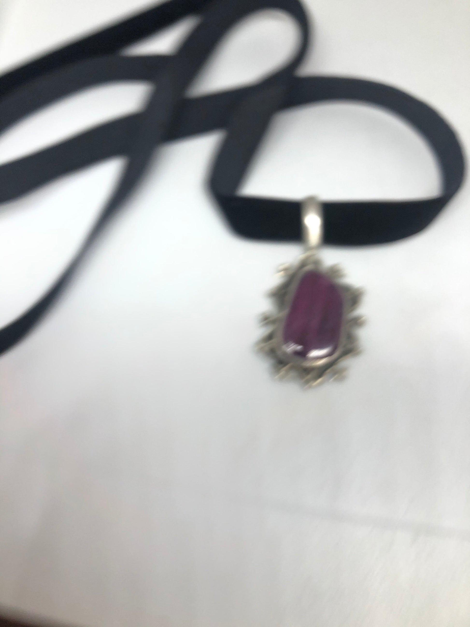 Vintage Pink Raw Ruby Choker 925 Sterling Silver Pendant Necklace