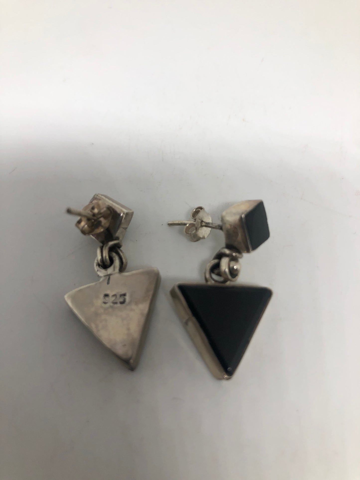 Vintage Black Earring Onyx 925 Sterling Silver Deco Dangle Chandelier