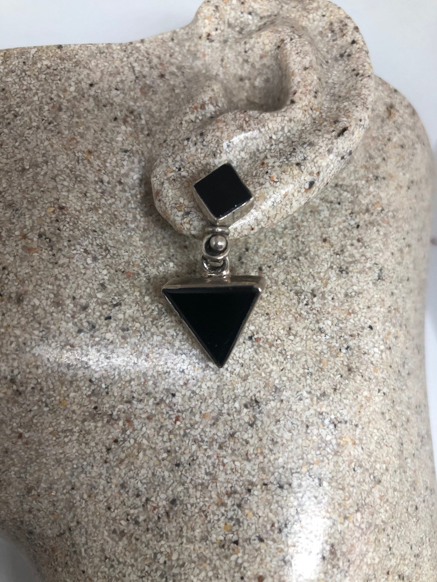 Vintage Black Earring Onyx 925 Sterling Silver Deco Dangle Chandelier