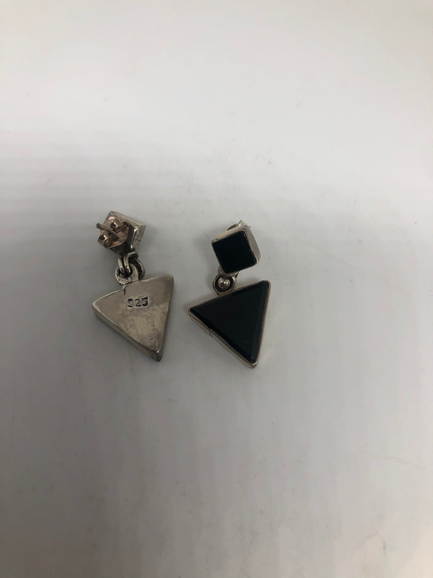 Vintage Black Earring Onyx 925 Sterling Silver Deco Dangle Chandelier