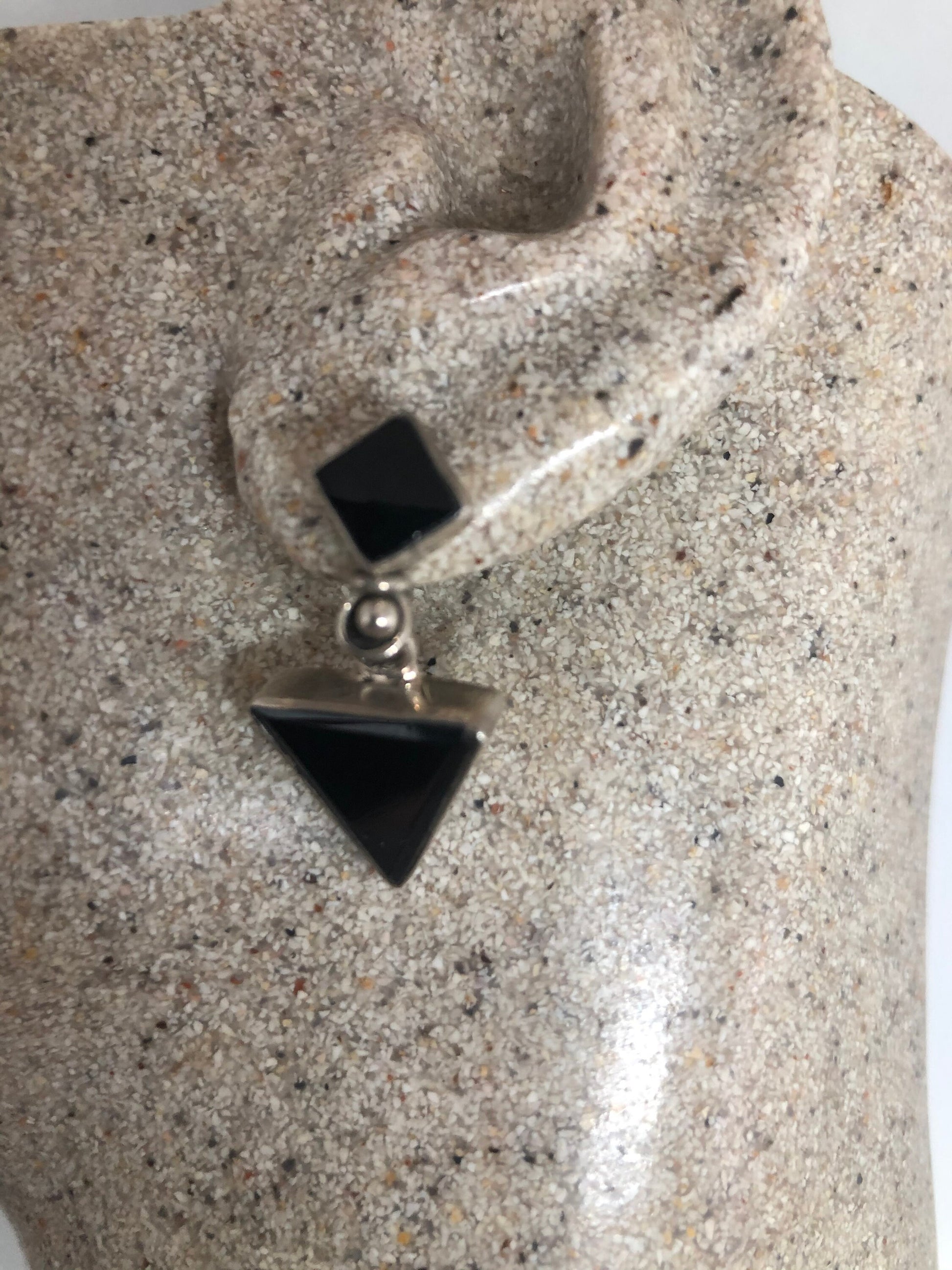 Vintage Black Earring Onyx 925 Sterling Silver Deco Dangle Chandelier