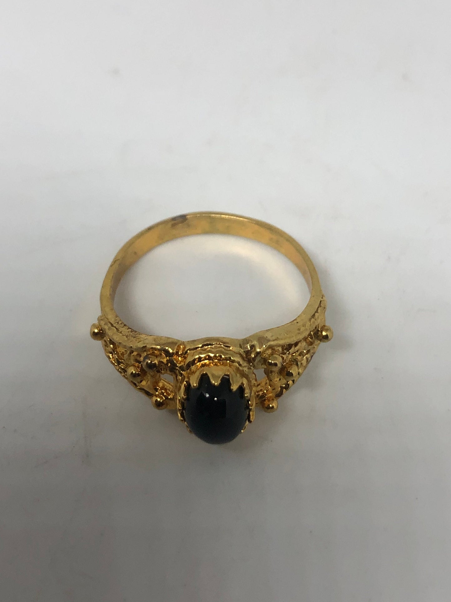 Vintage Black Onyx Golden 925 Sterling Silver Ring