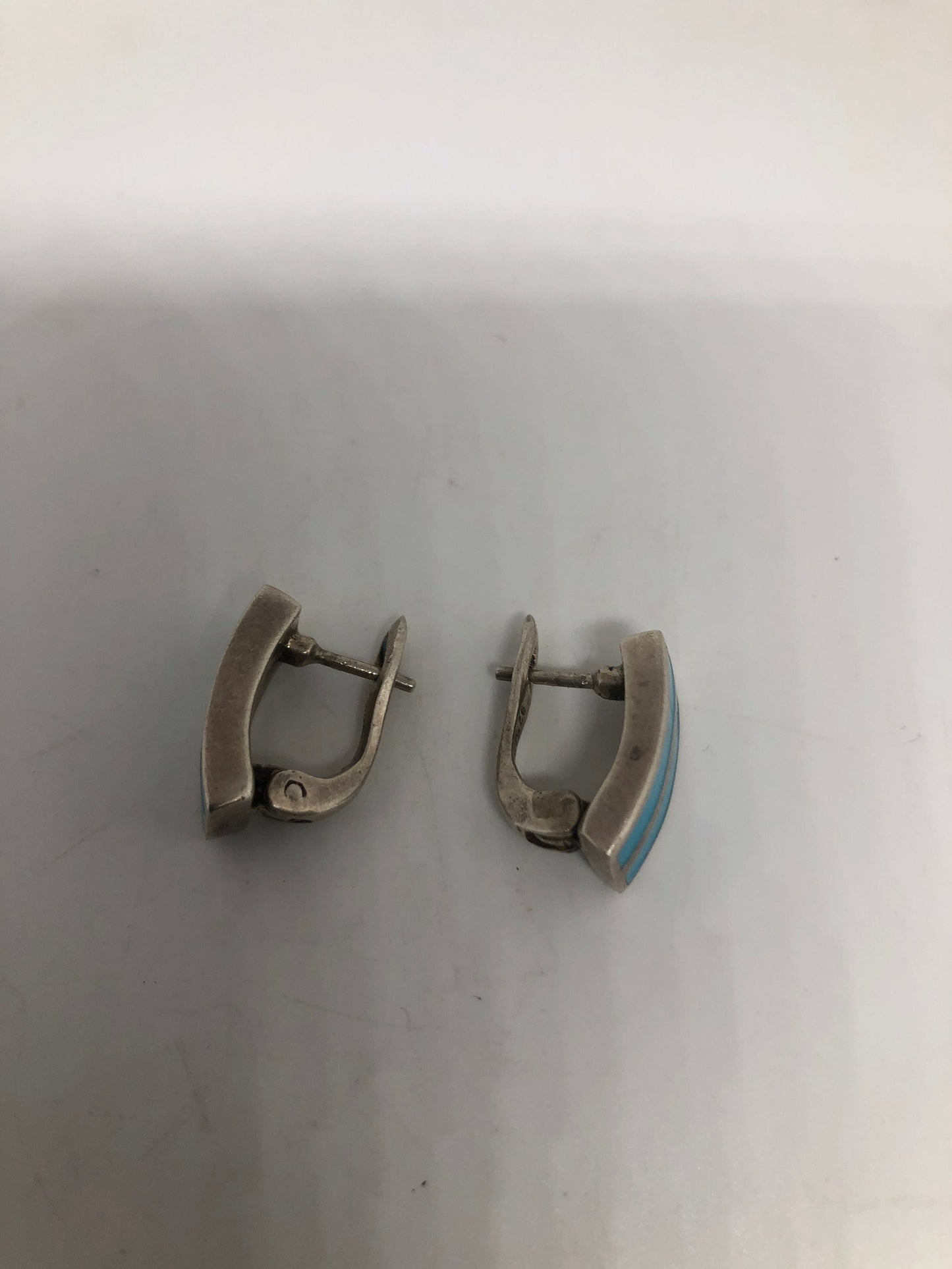 Vintage Sterling Silver Genuine Turquoise Inlay Earrings