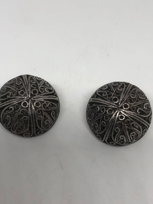 Antique Vintage 925 Sterling Silver Clip On Button Earrings