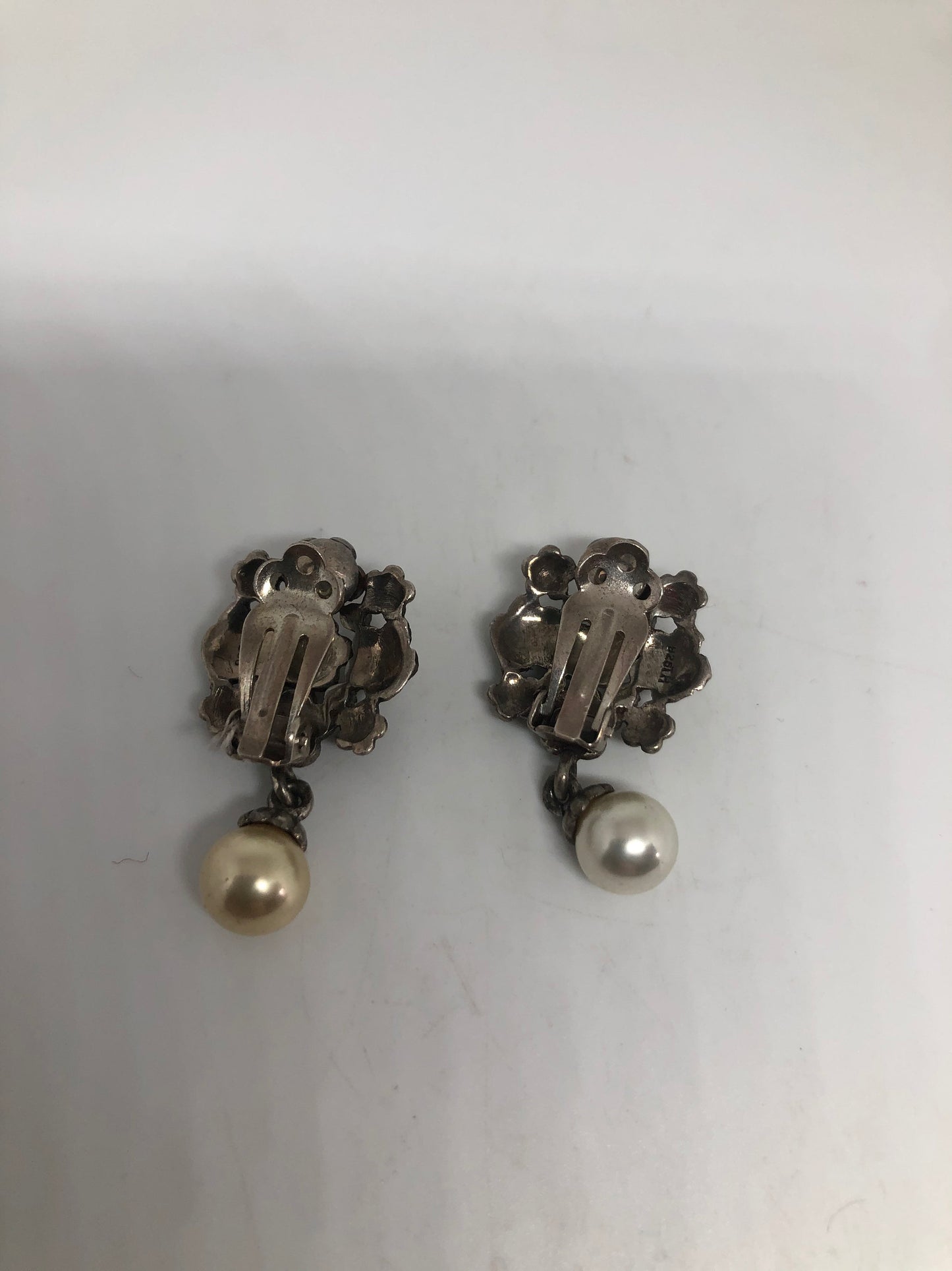 Antique Vintage Pearl 925 Sterling Silver Clip On Button Earrings