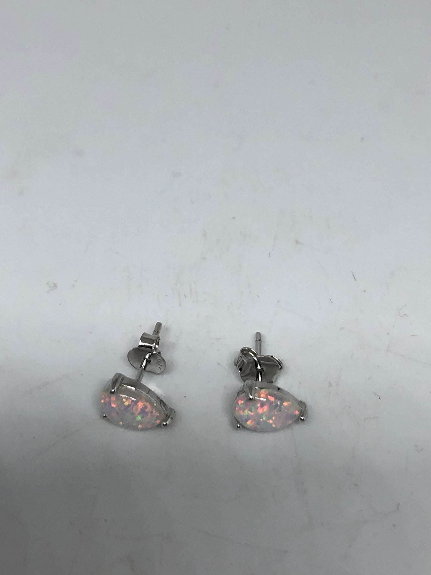 Vintage Opal Earrings 925 Sterling Silver Stud Button