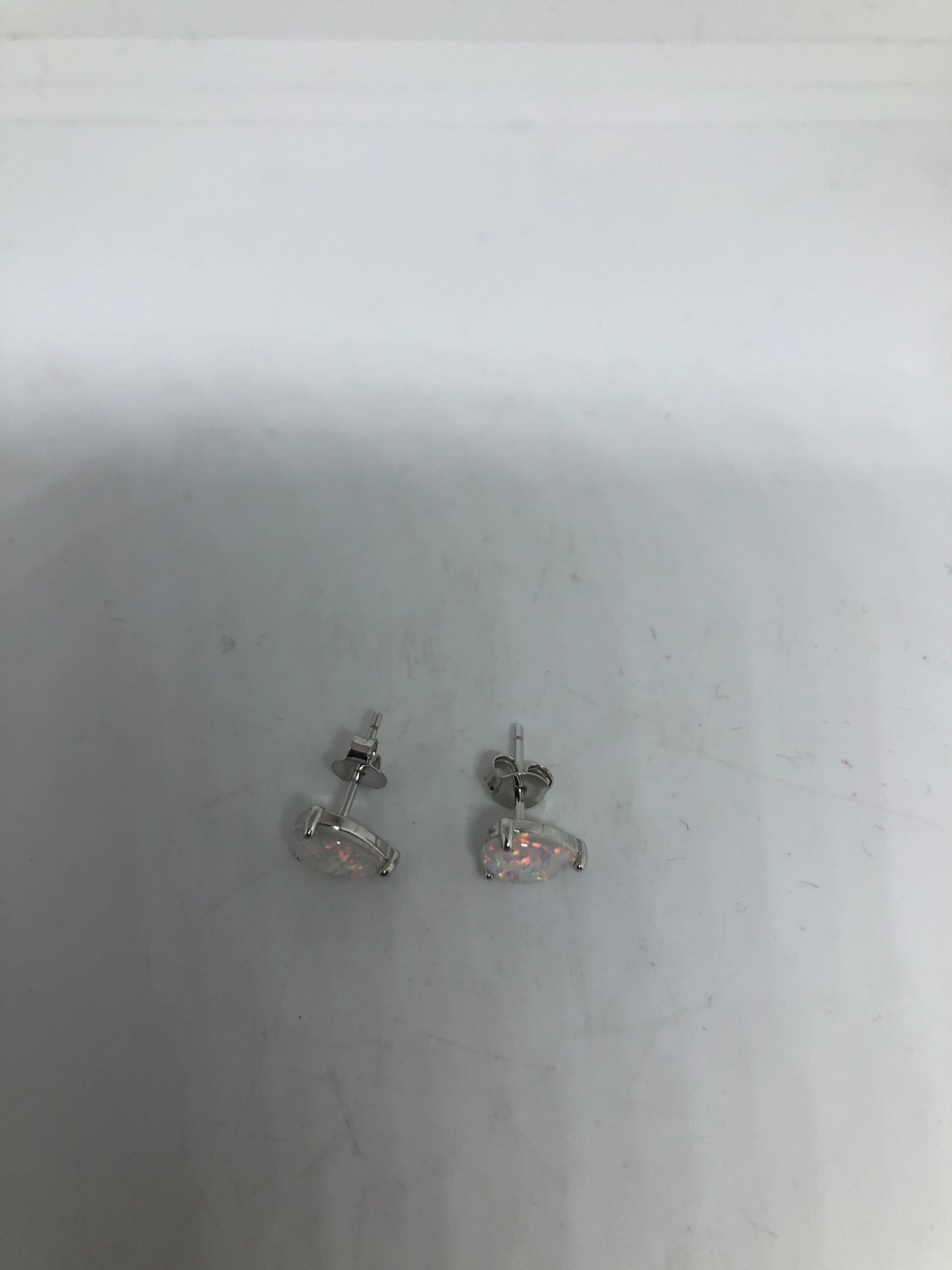 Vintage Opal Earrings 925 Sterling Silver Stud Button