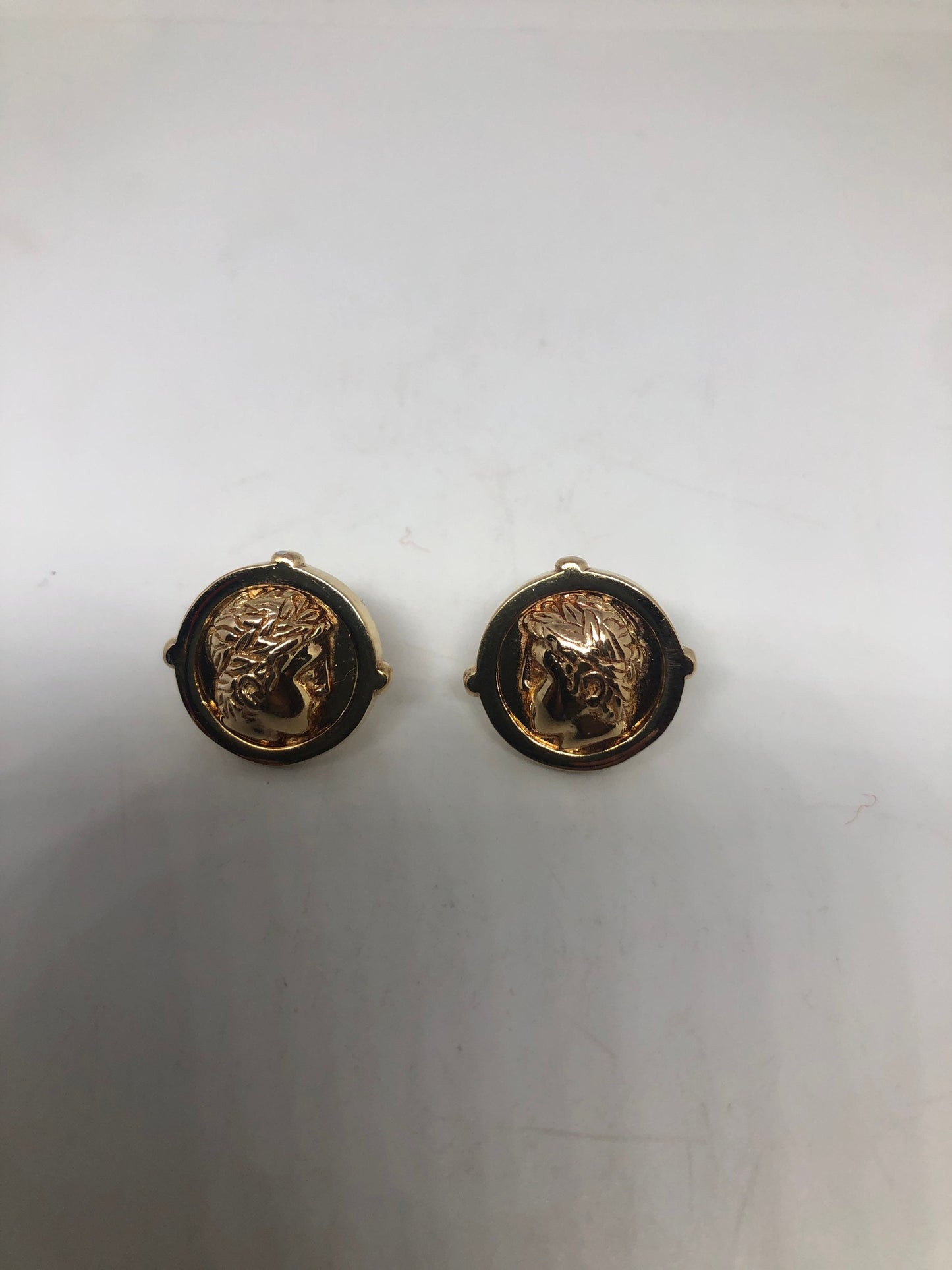 Vintage Cameo Intaglio Earrings Golden 925 Sterling Silver