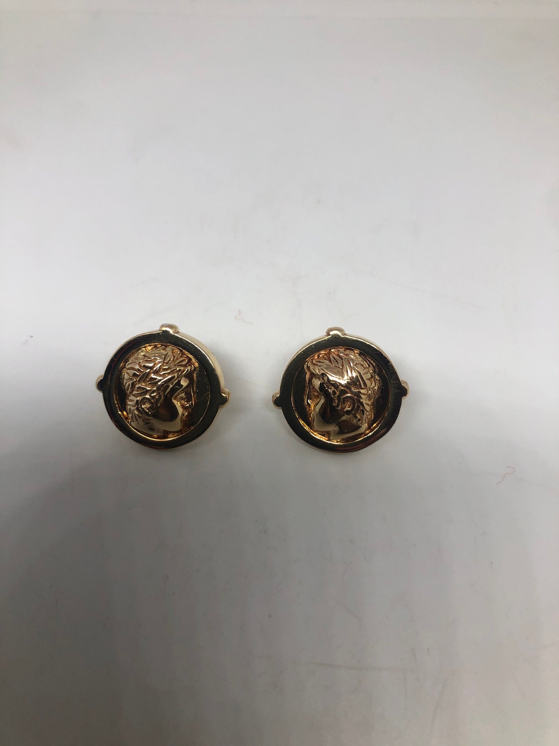Vintage Cameo Intaglio Earrings Golden 925 Sterling Silver