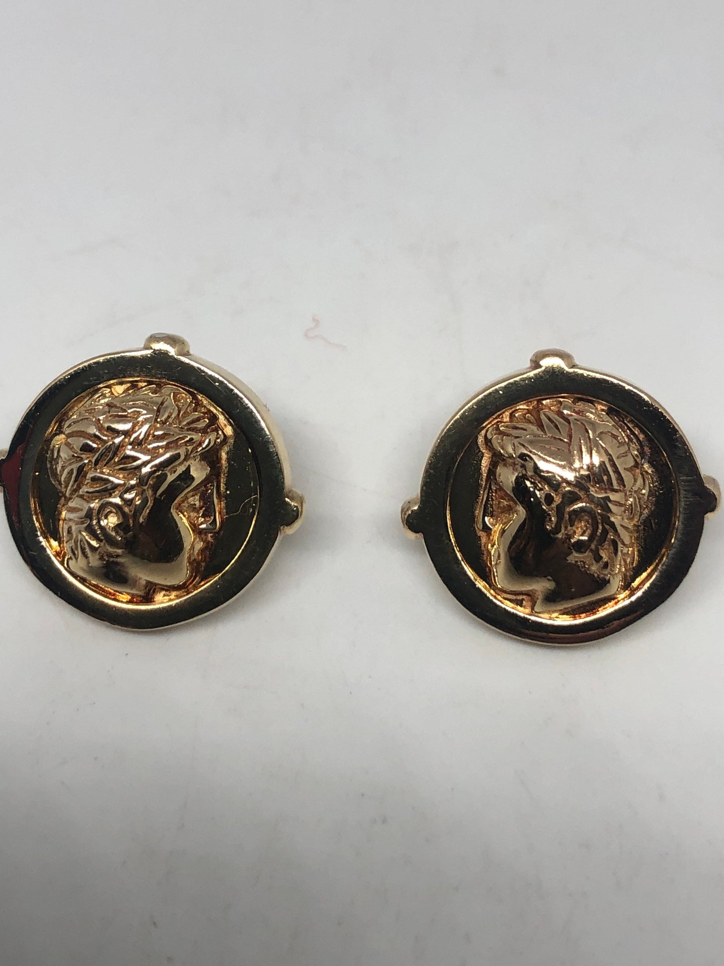 Vintage Cameo Intaglio Earrings Golden 925 Sterling Silver