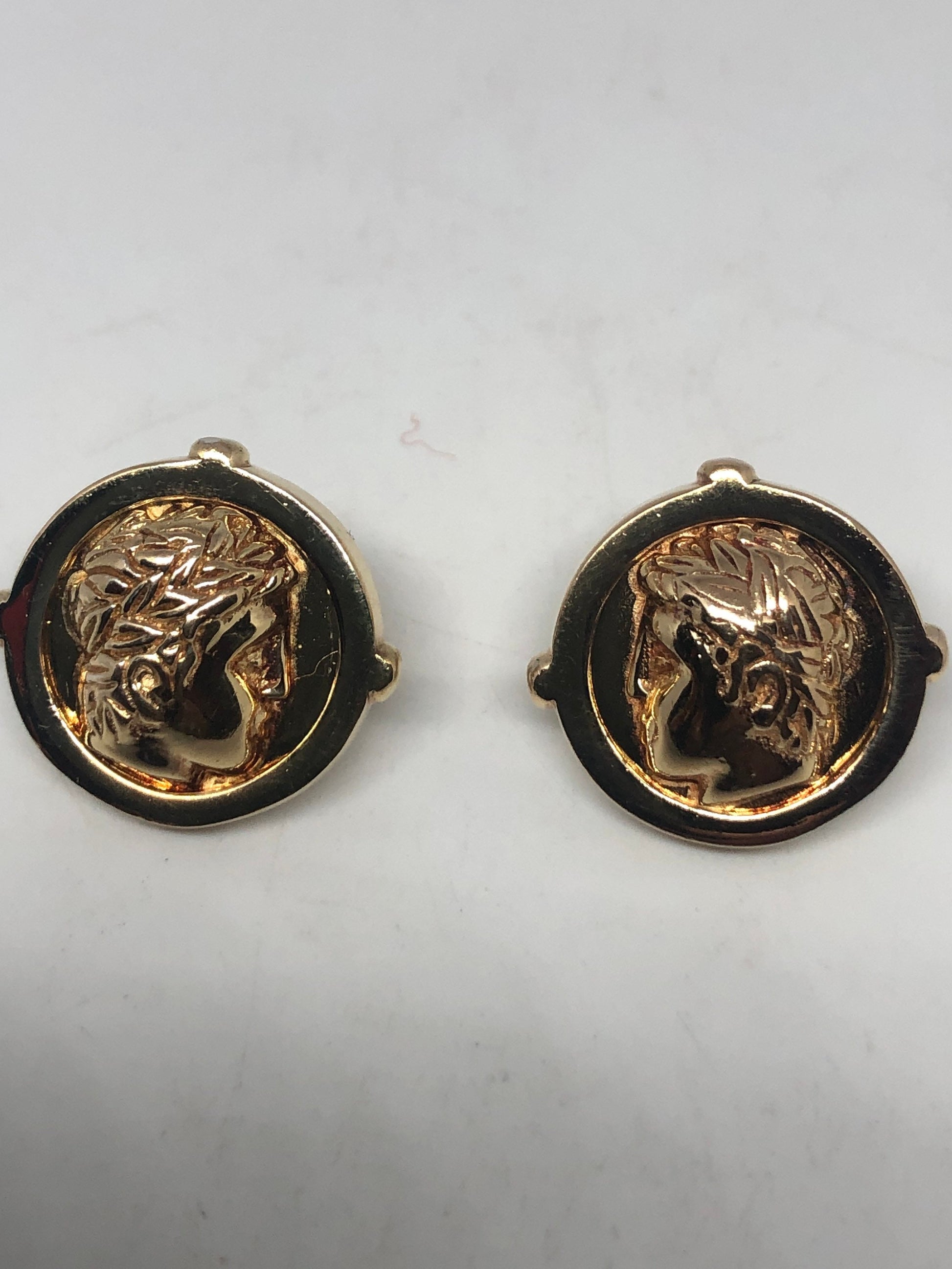 Vintage Cameo Intaglio Earrings Golden 925 Sterling Silver