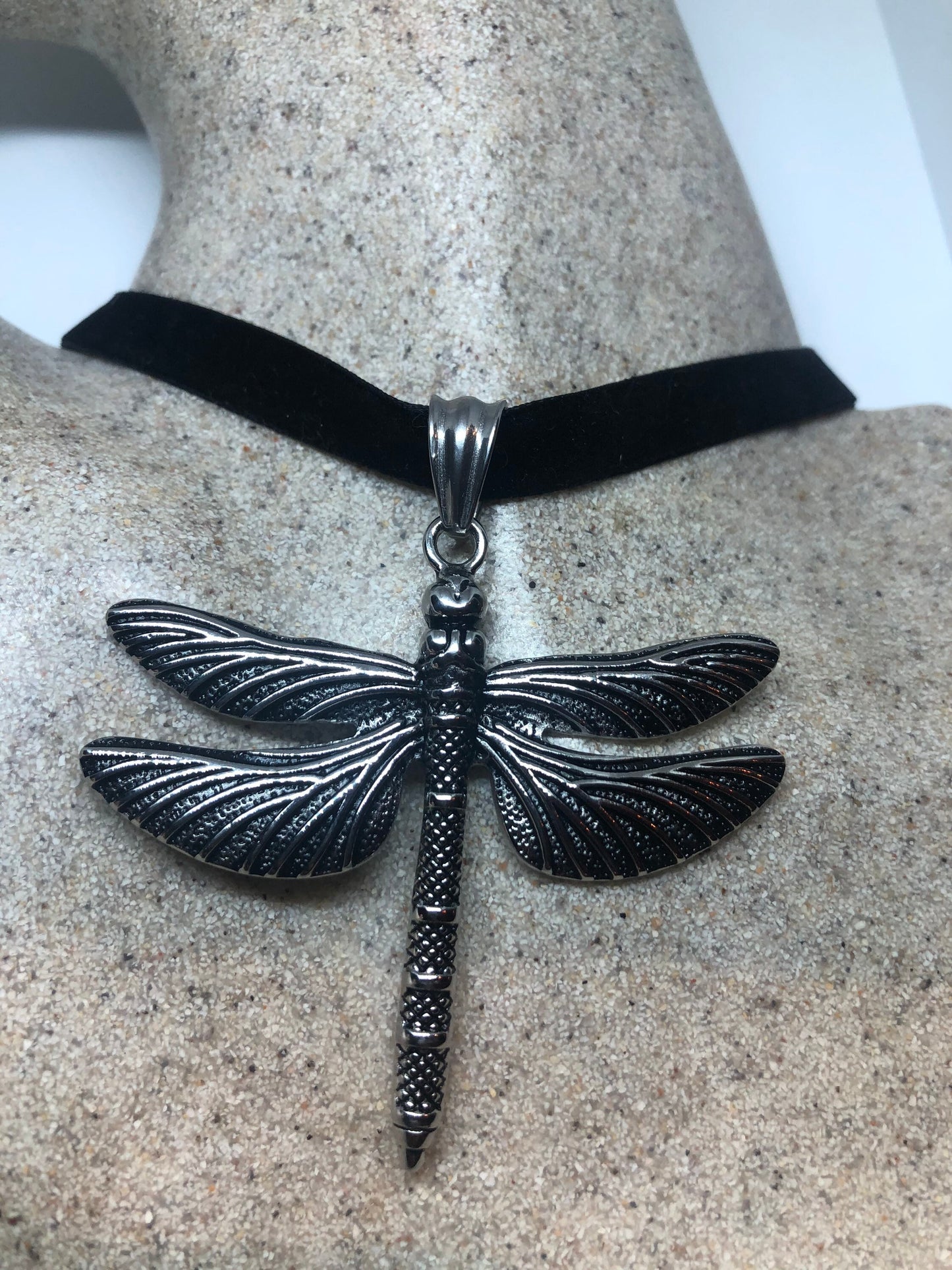 Vintage Silver Stainless Steel Dragonfly Choker Necklace