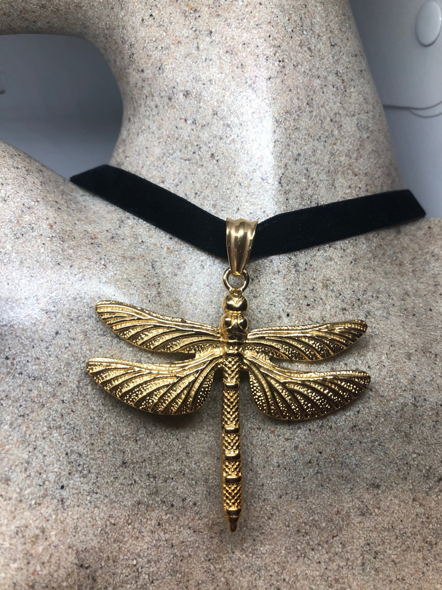 Vintage Golden Stainless Steel Dragonfly Choker Necklace