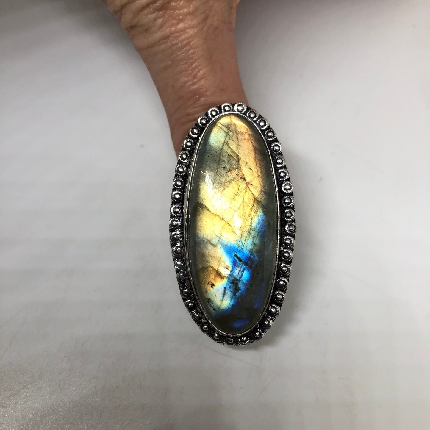 Vintage Labradorite Rainbow Moonstone Silver Ring Size 8