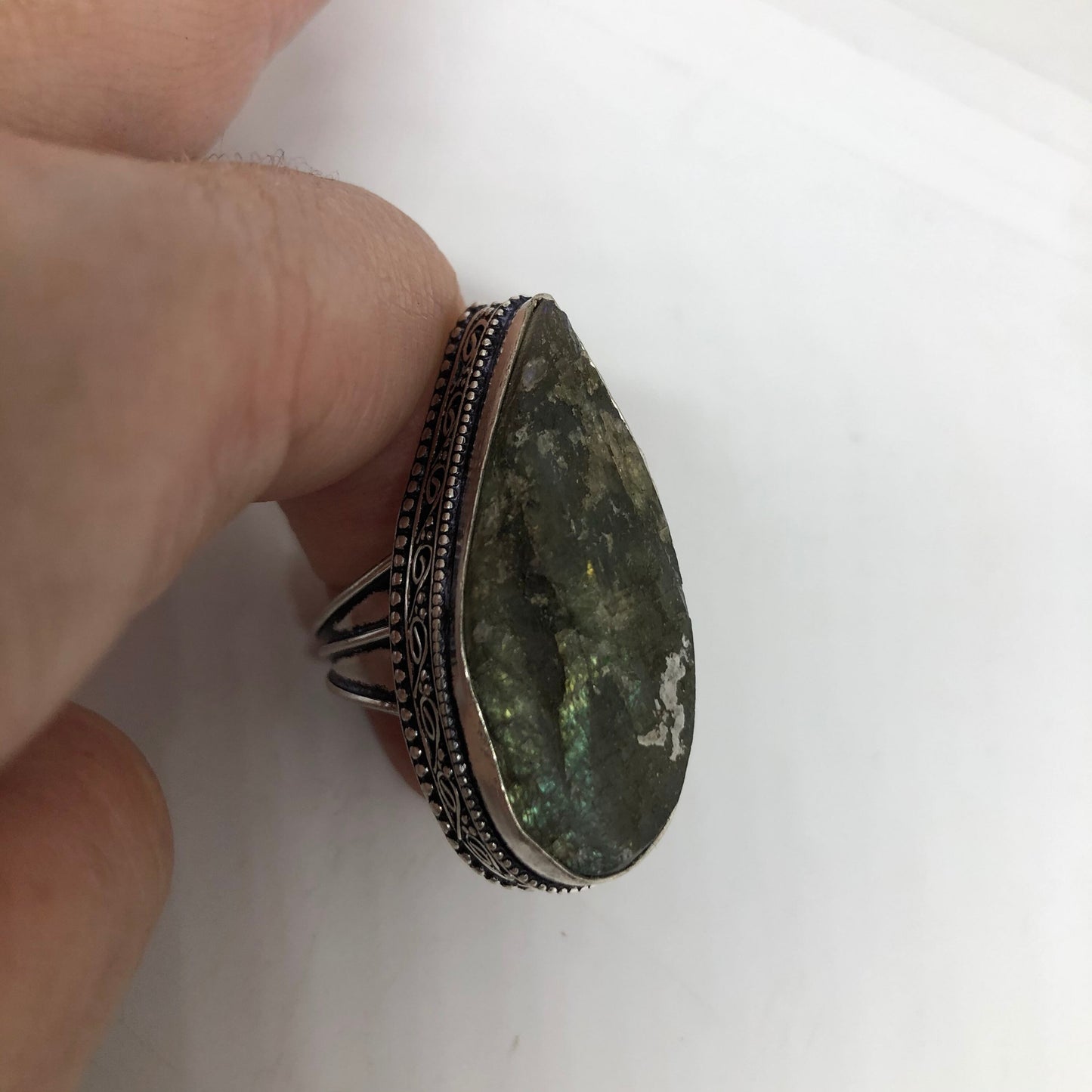 Vintage Labradorite Rainbow Moonstone Silver Ring Size 8