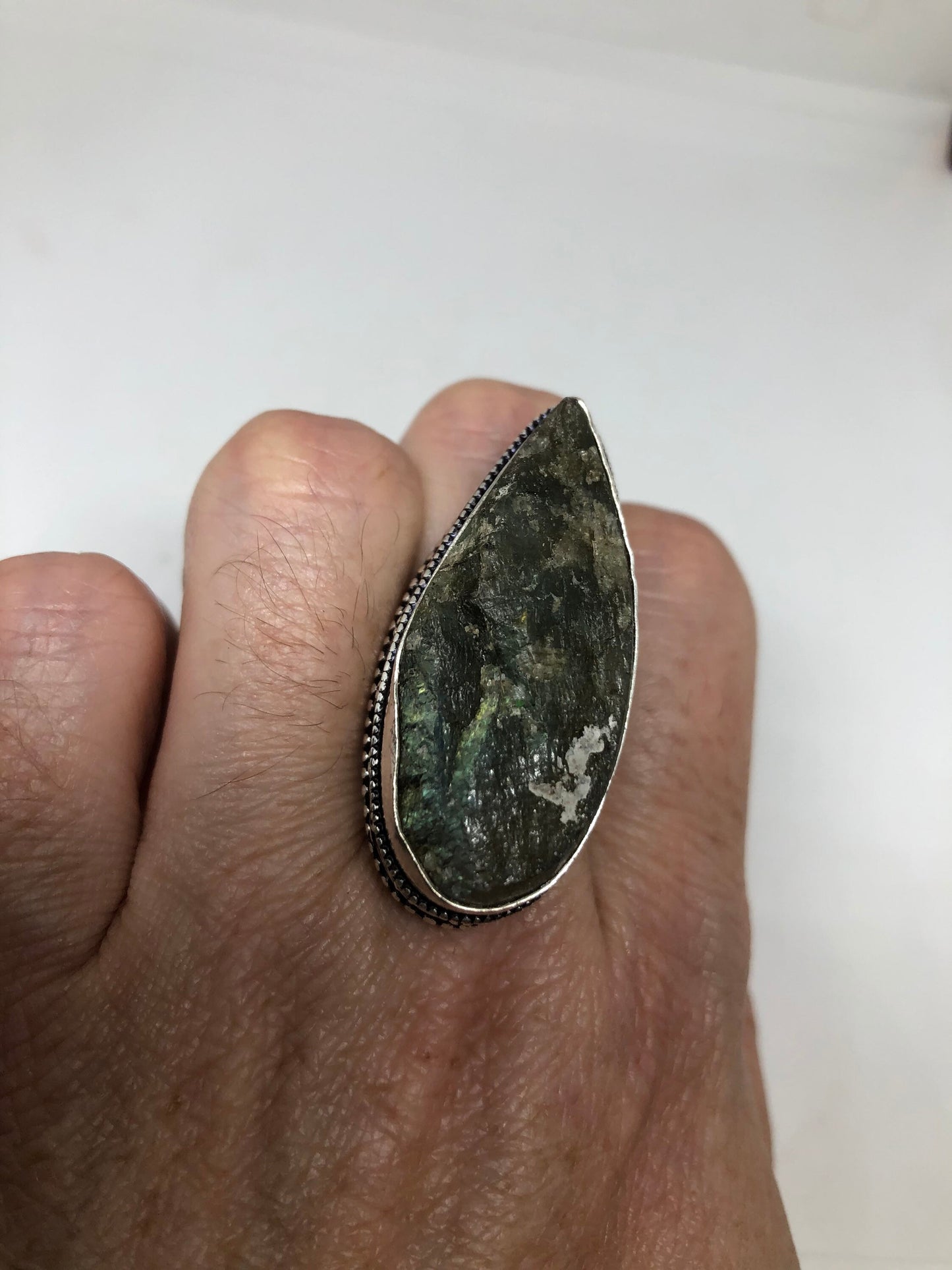 Vintage Labradorite Rainbow Moonstone Silver Ring Size 8