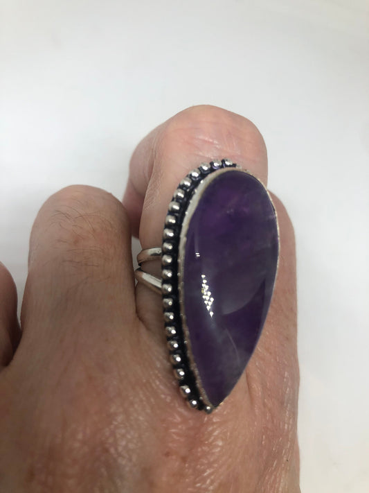 Vintage Purple Amethyst Silver Cocktail Statement Ring Size 7