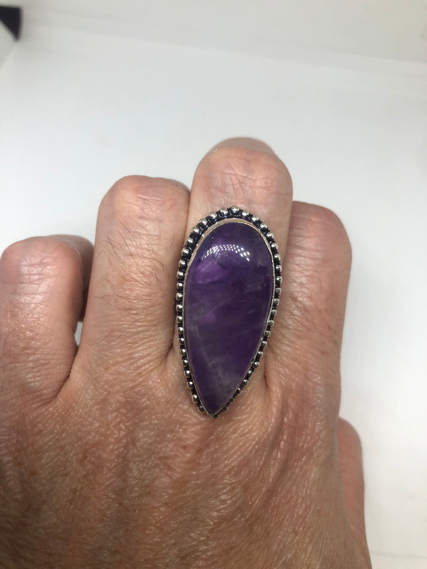 Vintage Purple Amethyst Silver Cocktail Statement Ring Size 7