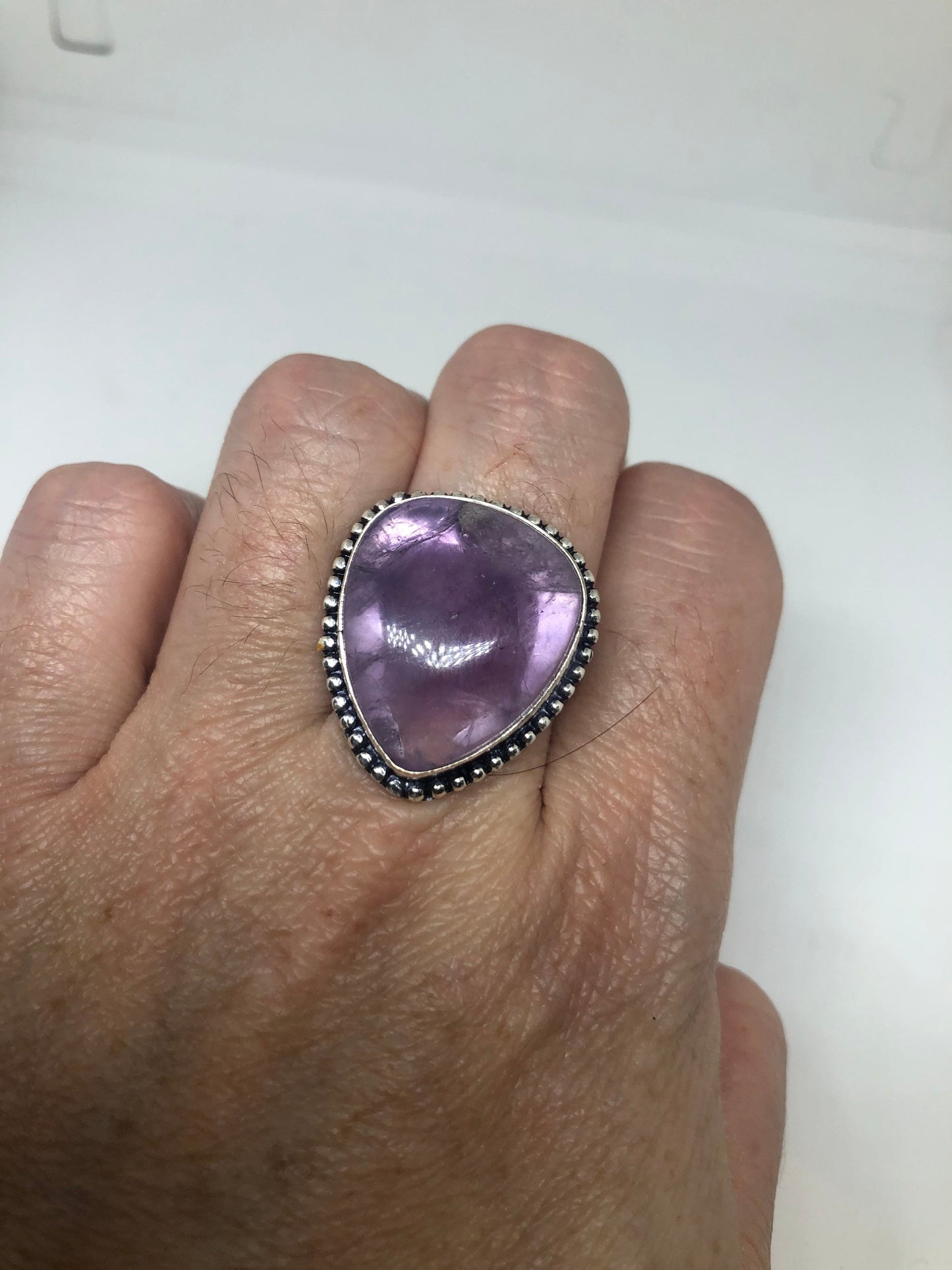 Vintage Purple Amethyst Silver Cocktail Statement Ring Size 7