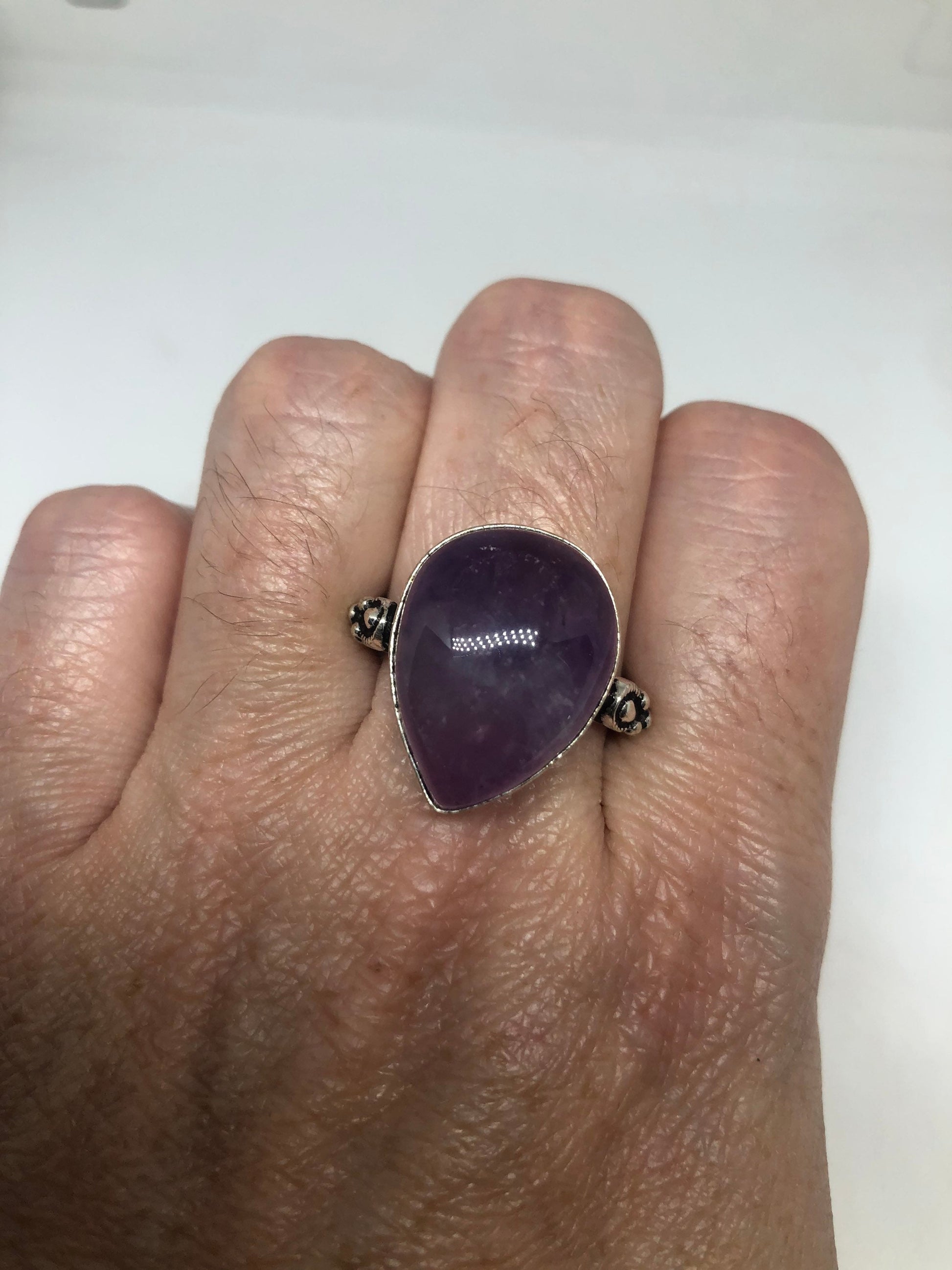 Vintage Purple Amethyst Silver Cocktail Statement Ring Size 8.5