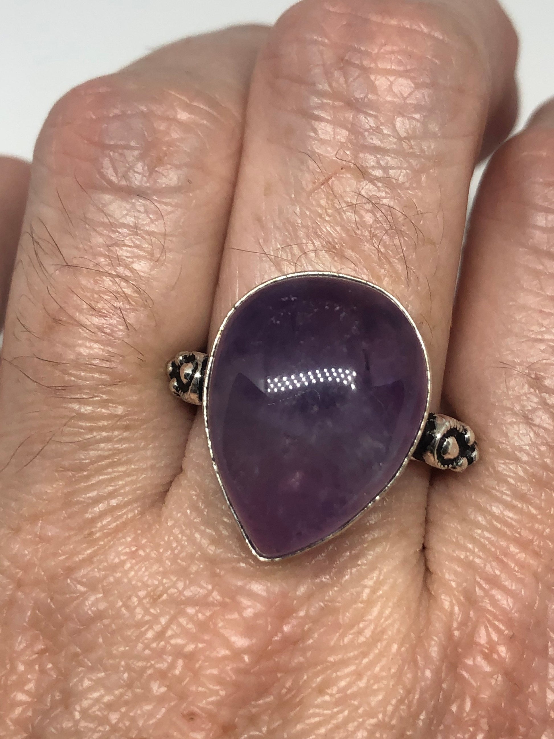 Vintage Purple Amethyst Silver Cocktail Statement Ring Size 8.5