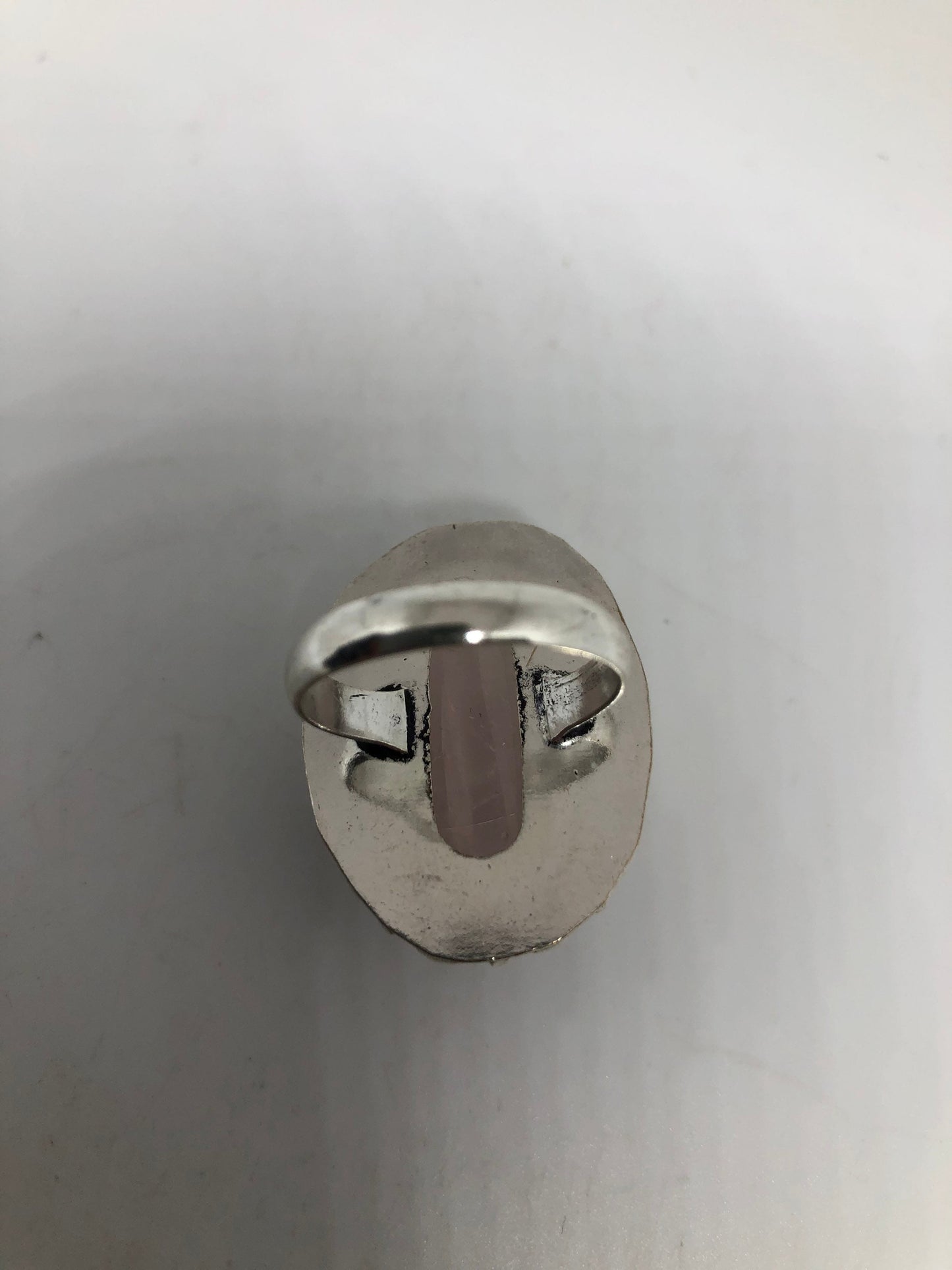 Vintage Rose Quartz Silver Cocktail Ring Size 8