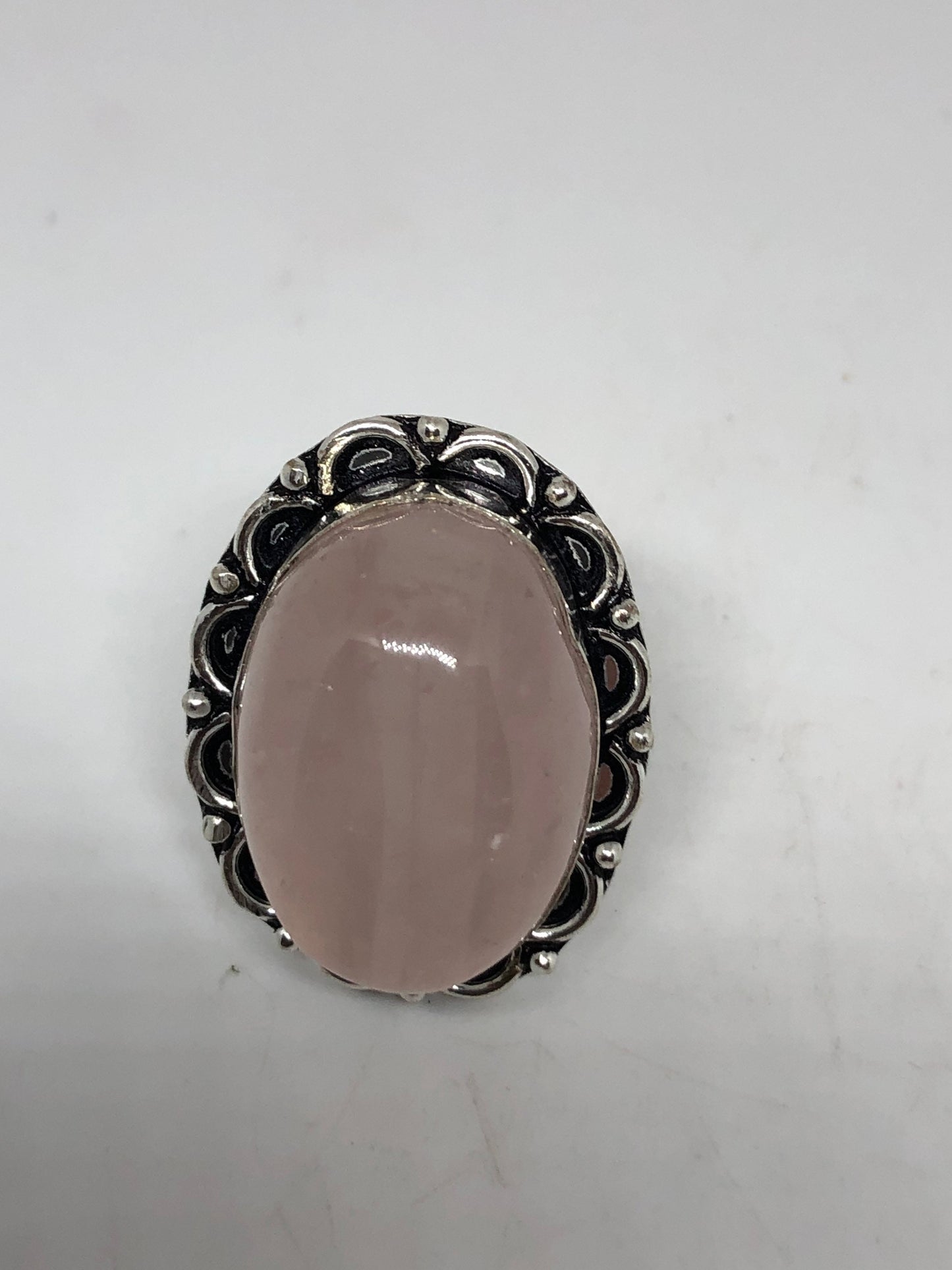 Vintage Rose Quartz Silver Cocktail Ring Size 8