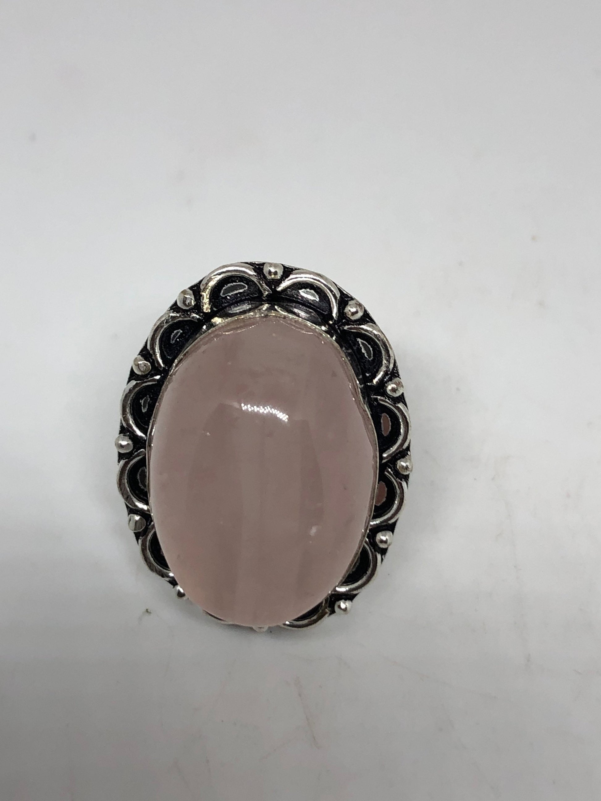 Vintage Rose Quartz Silver Cocktail Ring Size 8