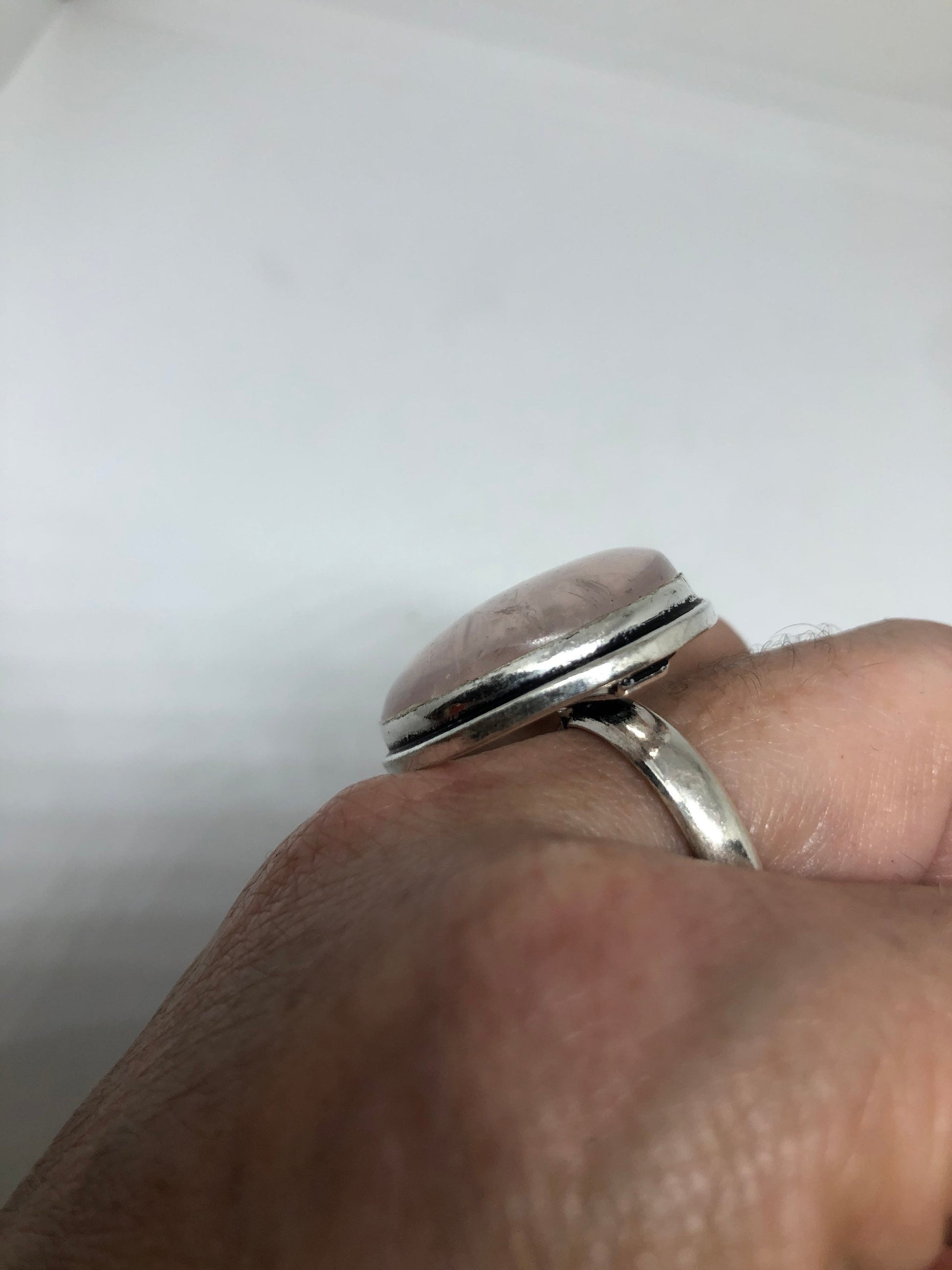 Vintage Rose Quartz Silver Cocktail Ring Size 9