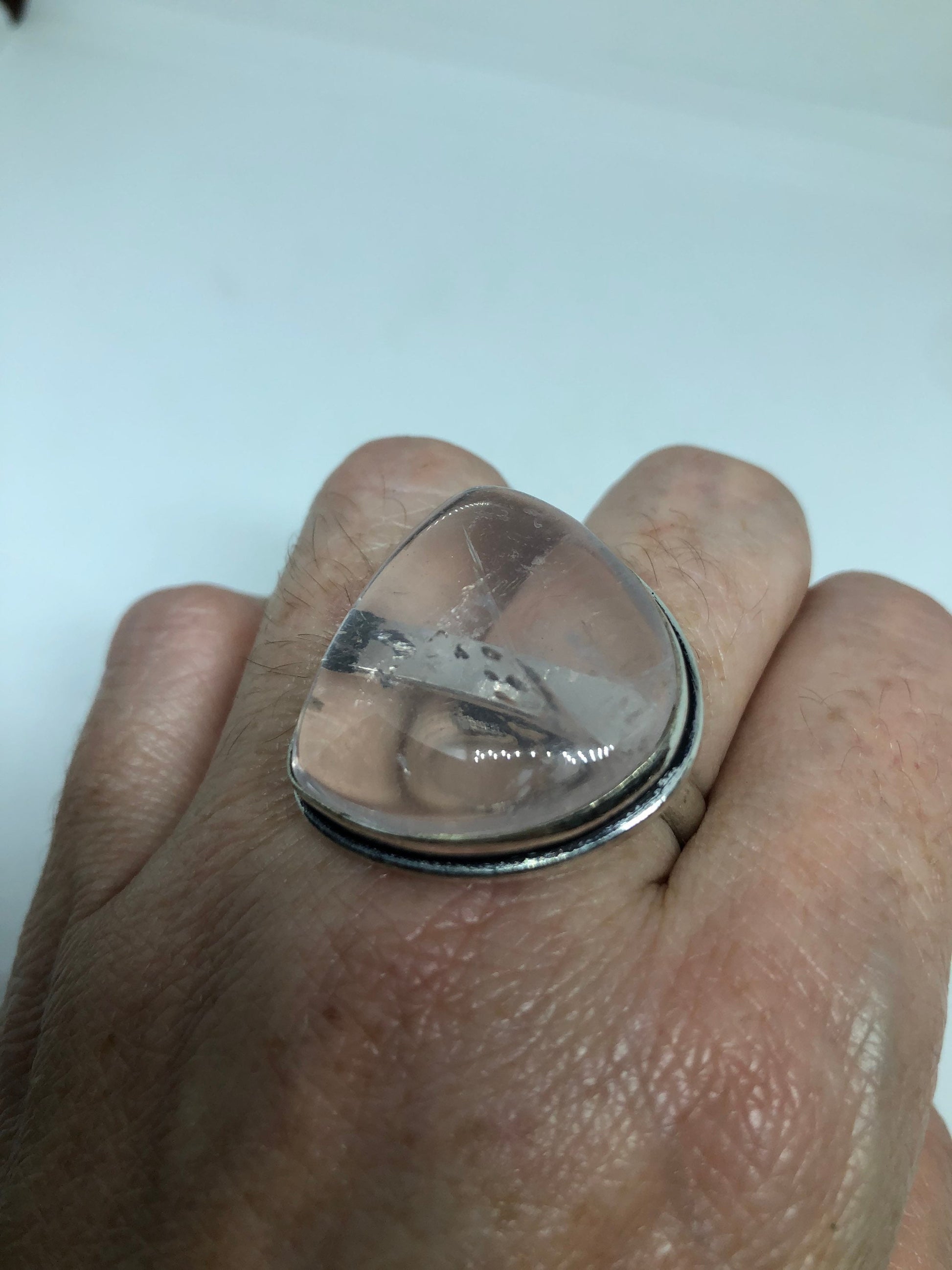 Vintage Rose Quartz Silver Cocktail Ring Size 9