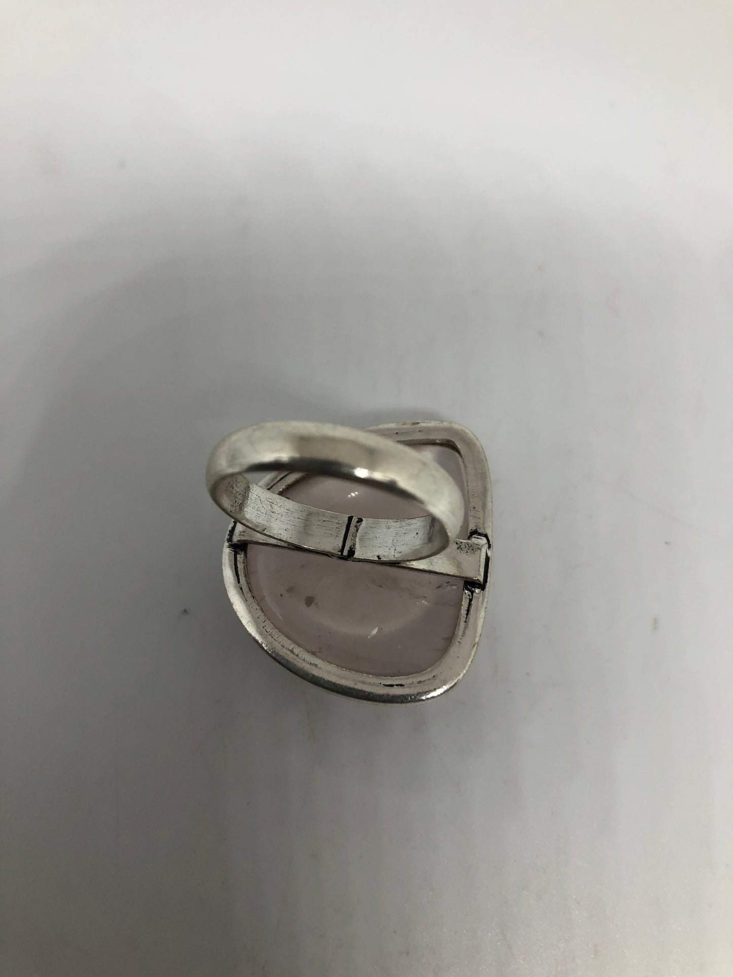 Vintage Rose Quartz Silver Cocktail Ring Size 9