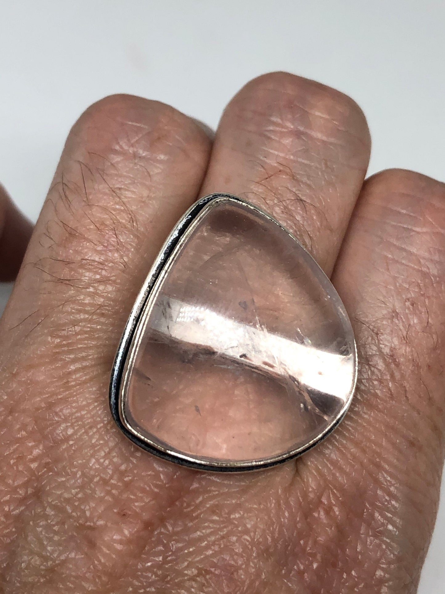 Vintage Rose Quartz Silver Cocktail Ring Size 9