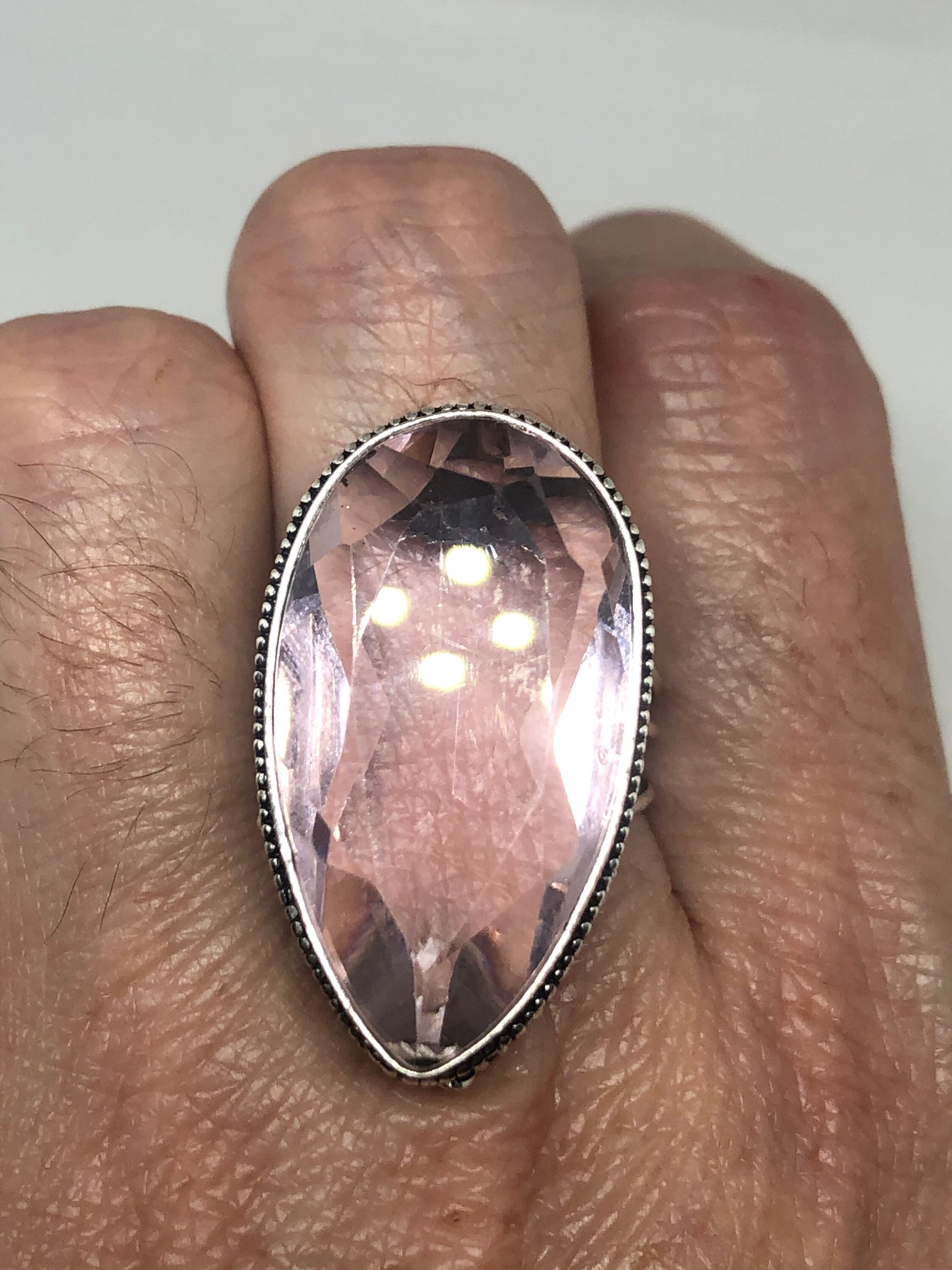 Vintage Rose Quartz Silver Cocktail Ring Size 9