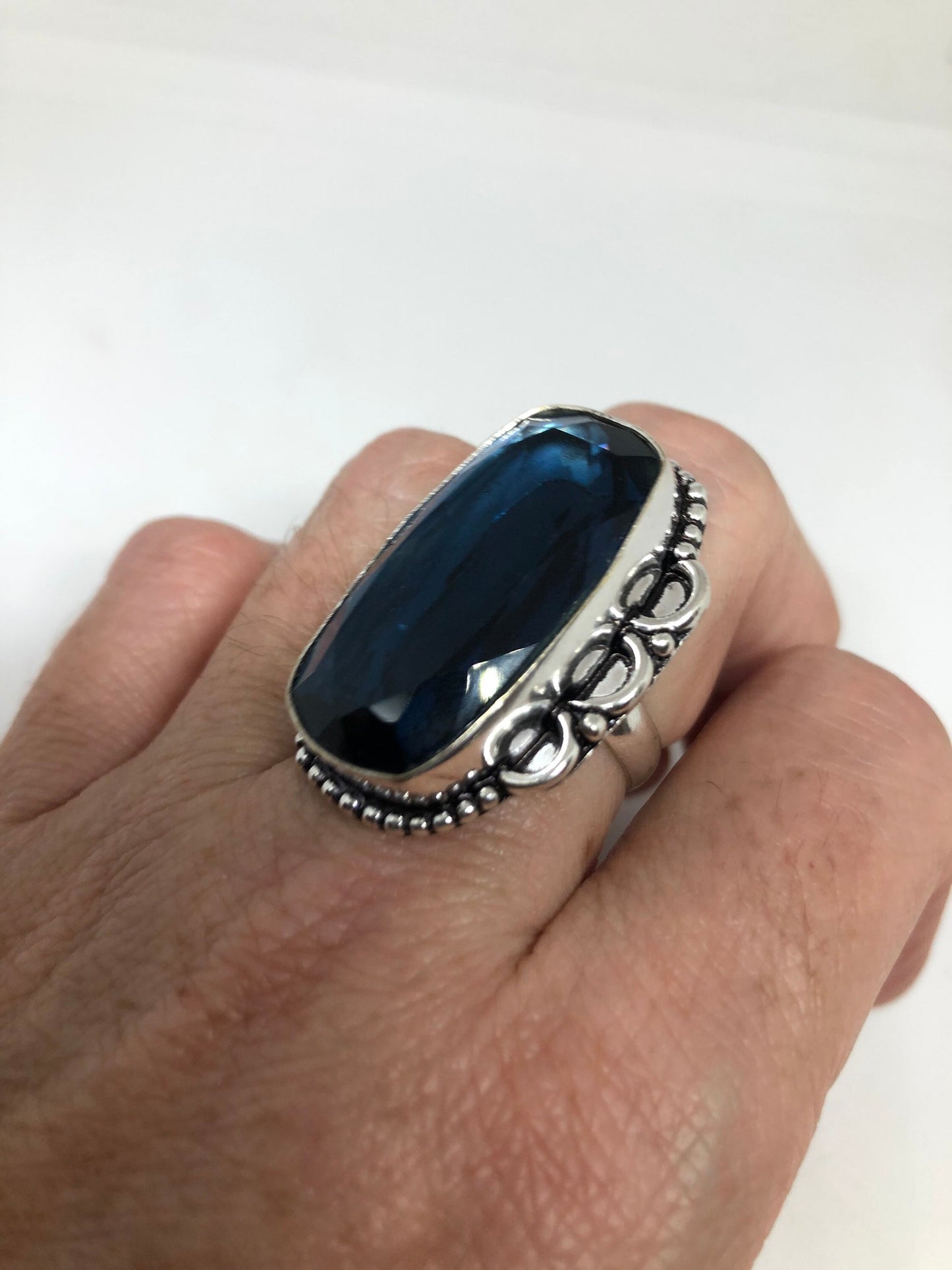 Vintage Cobalt Blue Ring Antique Art Glass Cocktail