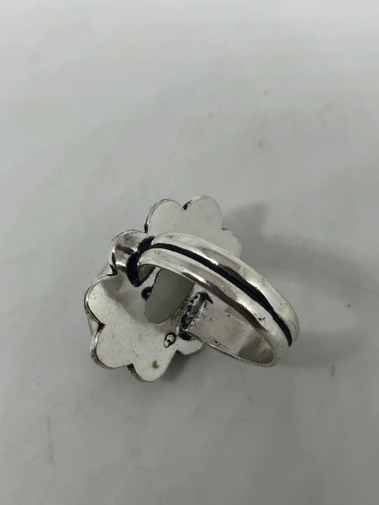 Vintage Blue White Rainbow Moonstone Silver Cocktail Ring