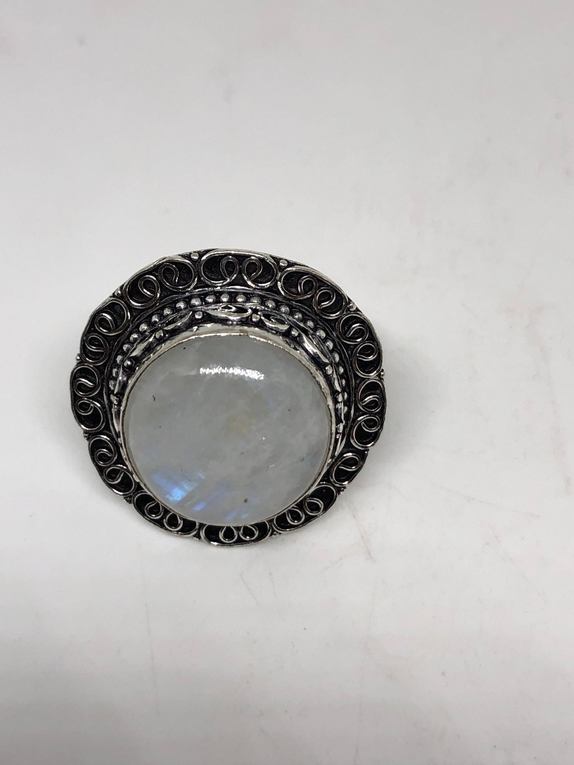 Vintage Blue White Rainbow Moonstone Silver Cocktail Statement Ring