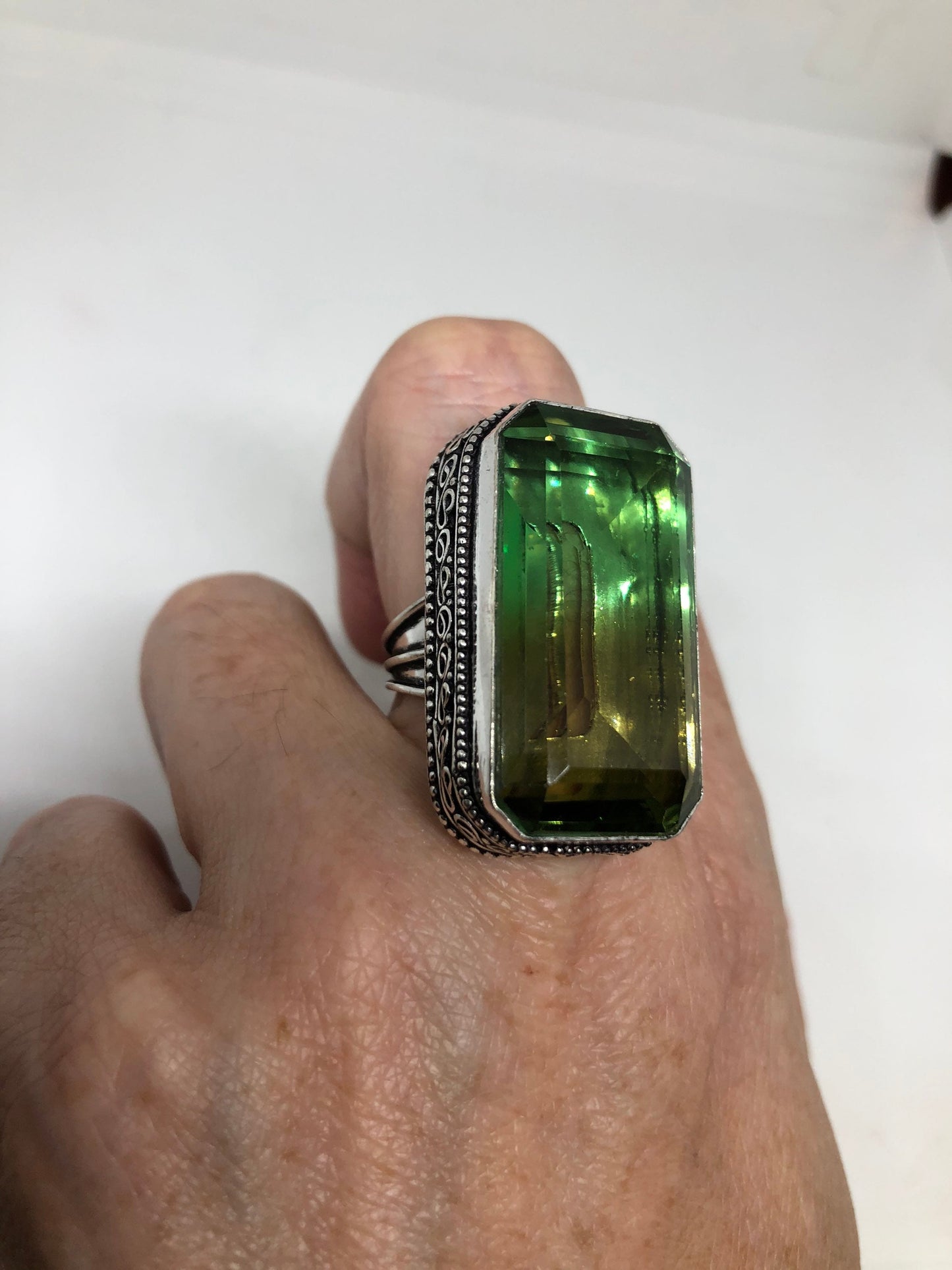 Vintage Aqua Vintage Art Glass Ring Cocktail Statement