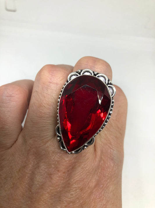 Vintage Vintage Red Art Glass Cocktail Ring Size 8