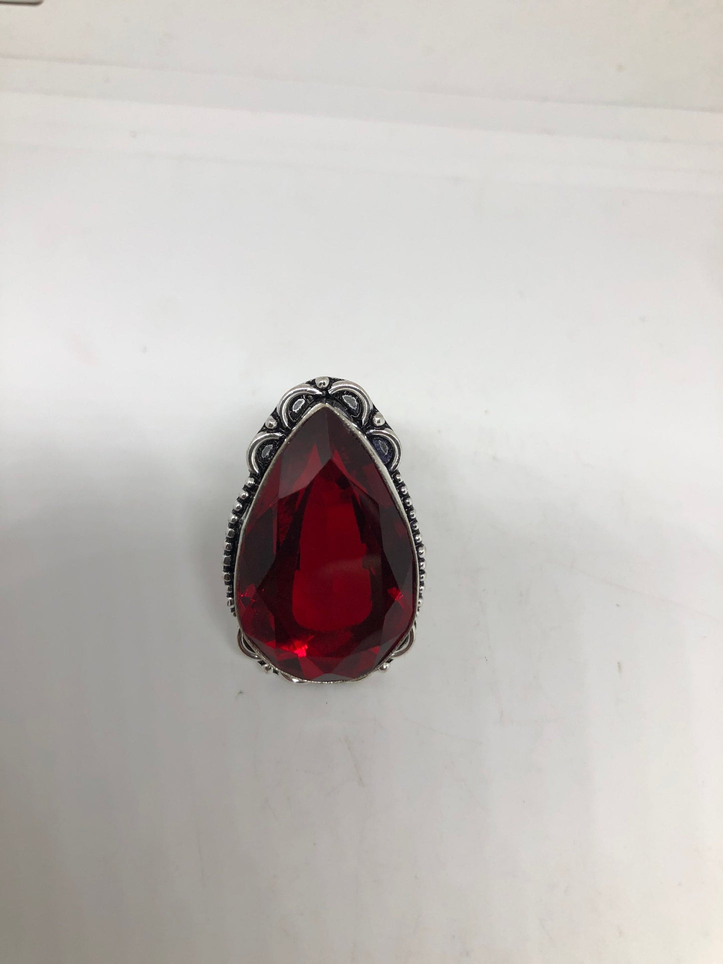 Vintage Vintage Red Art Glass Cocktail Ring Size 8