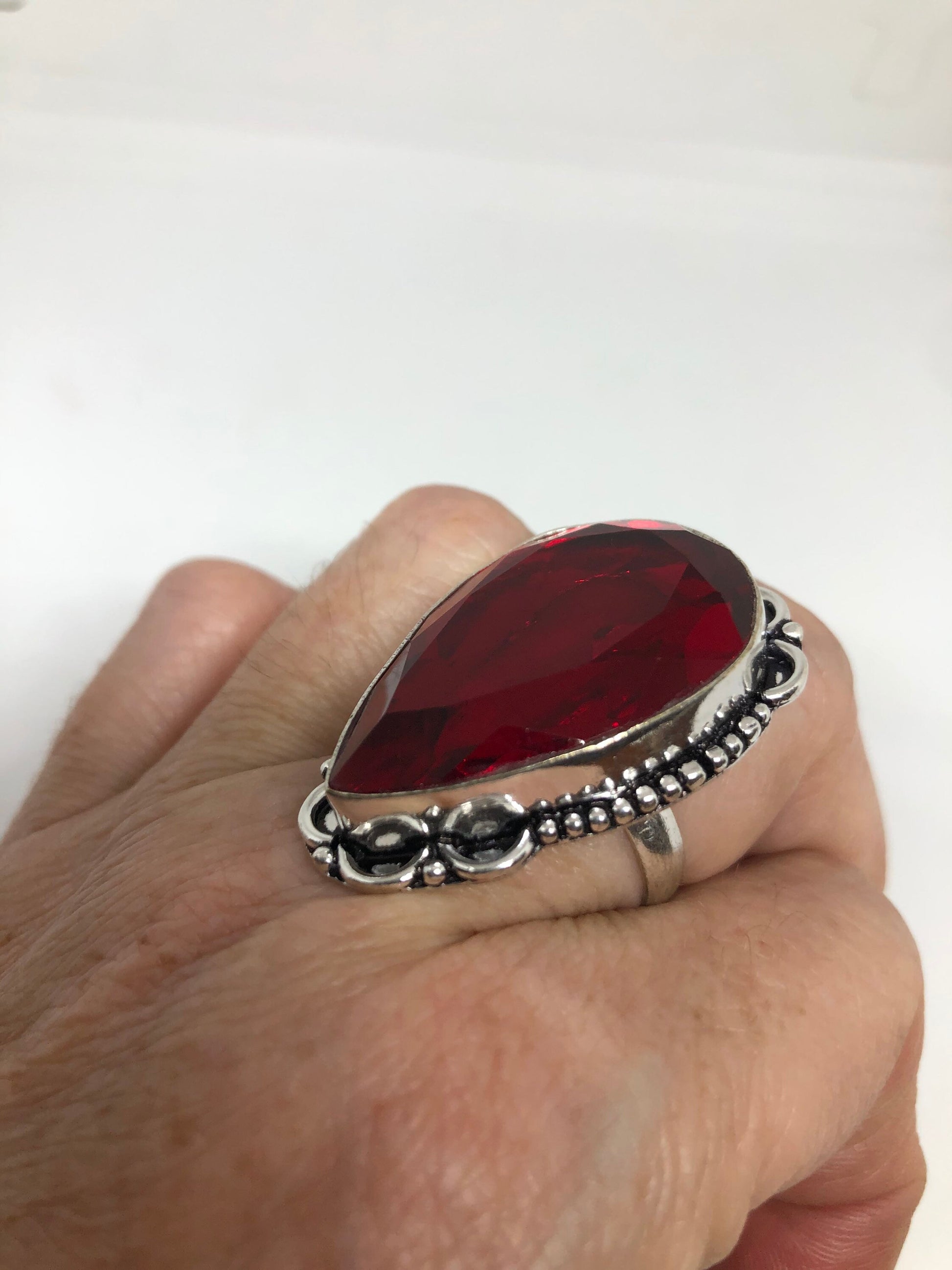 Vintage Vintage Red Art Glass Cocktail Ring Size 8