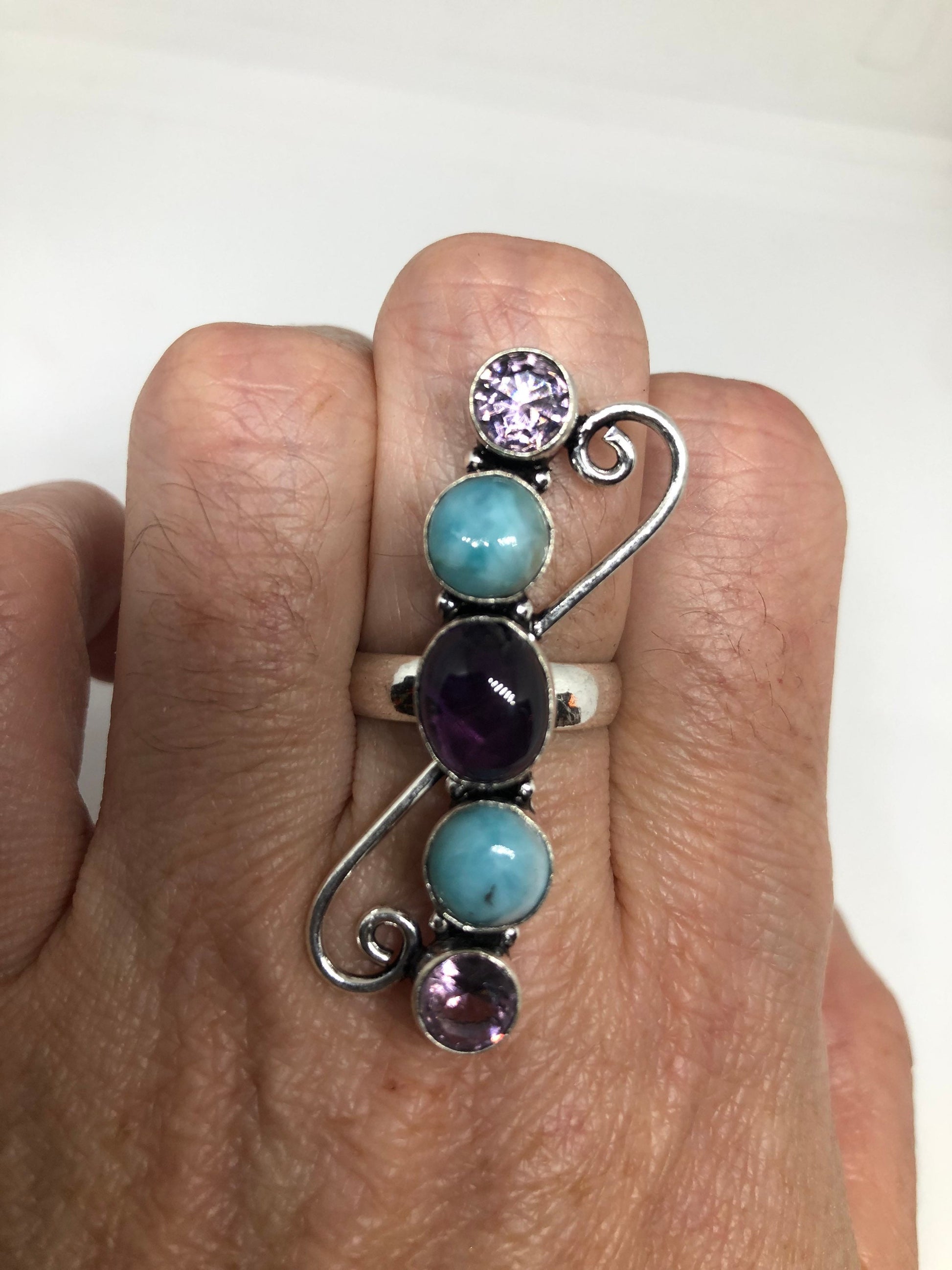 Vintage Blue Genuine Larimar Amethyst Ring