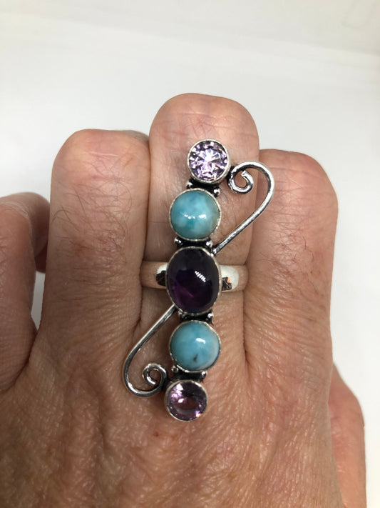 Vintage Blue Genuine Larimar Amethyst Ring