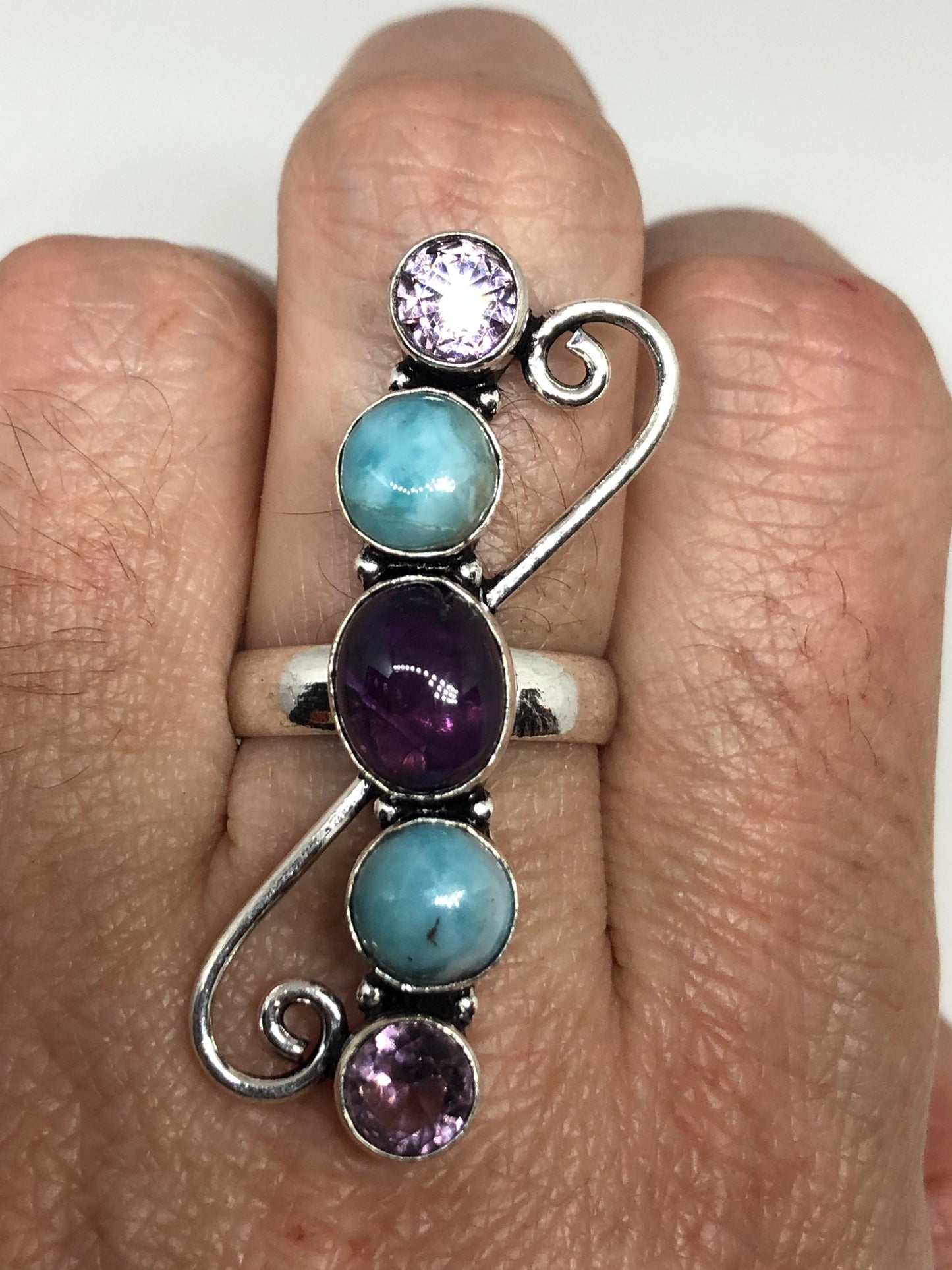 Vintage Blue Genuine Larimar Amethyst Ring