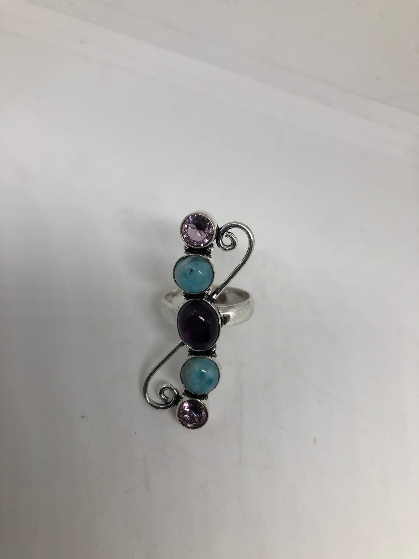 Vintage Blue Genuine Larimar Amethyst Ring