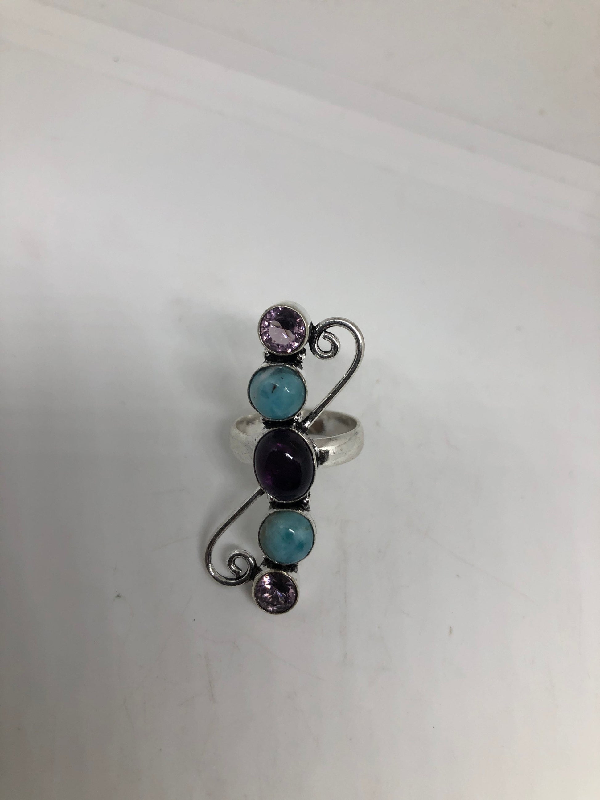 Vintage Blue Genuine Larimar Amethyst Ring
