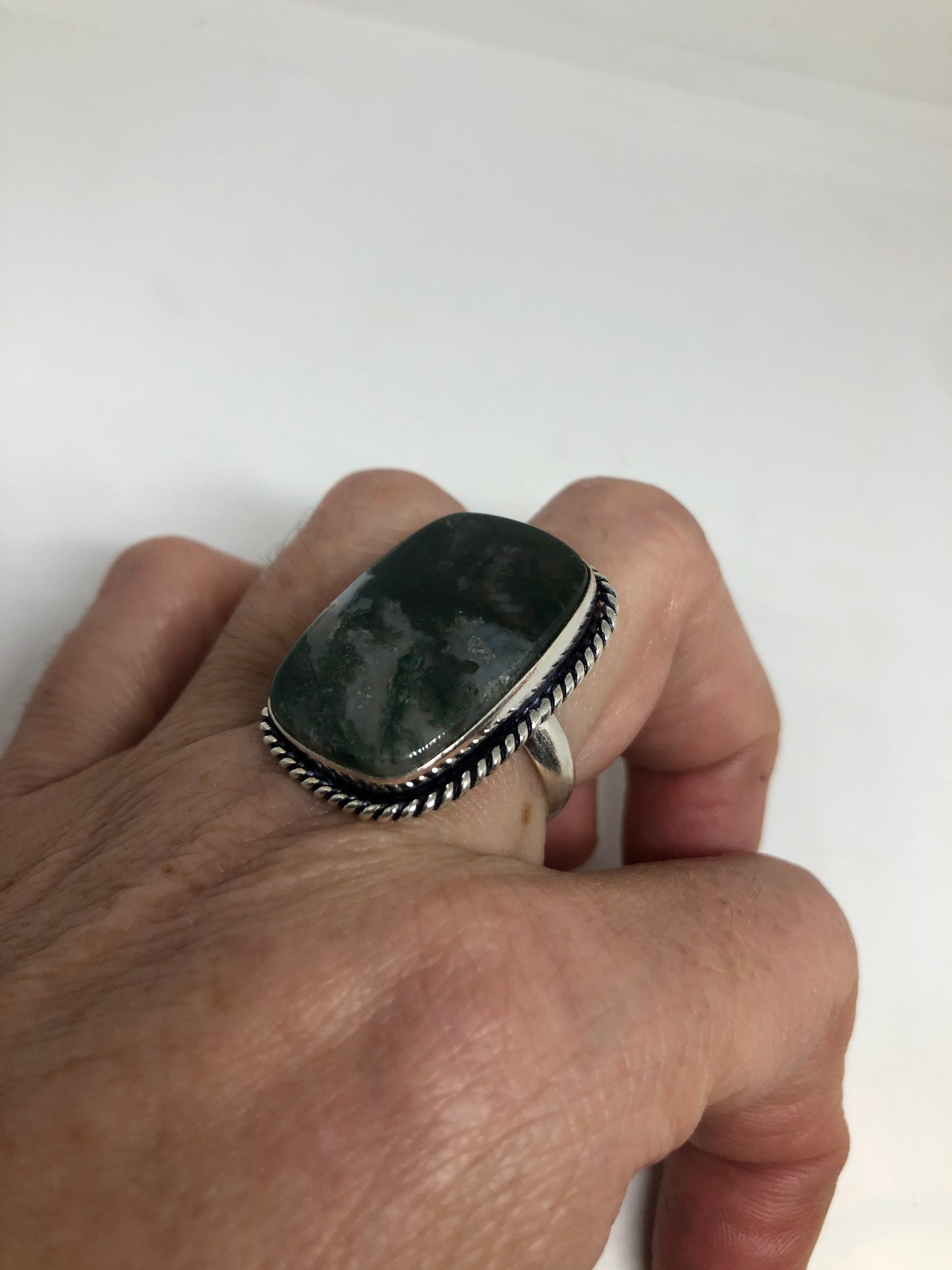 Vintage Green Moss Agate Ring Statement Cocktail